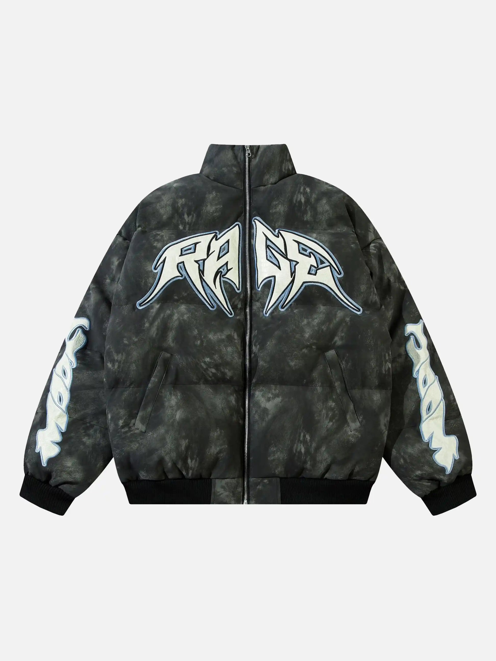 Disguisen American Retro Pu Graffiti Font Embroidered Coat