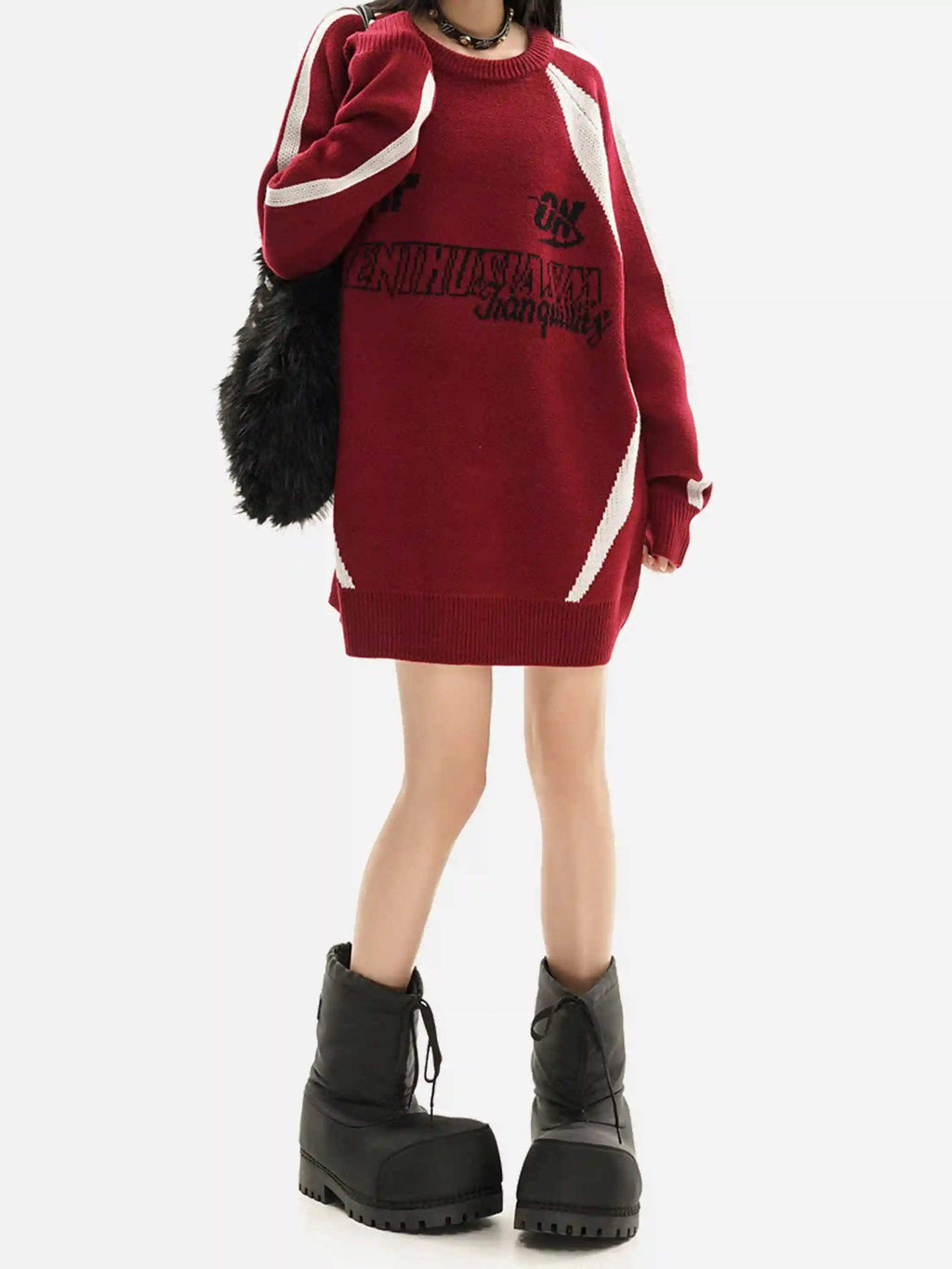 Disguisen Vibe Contrast Color Stitching Crew Neck Sweater
