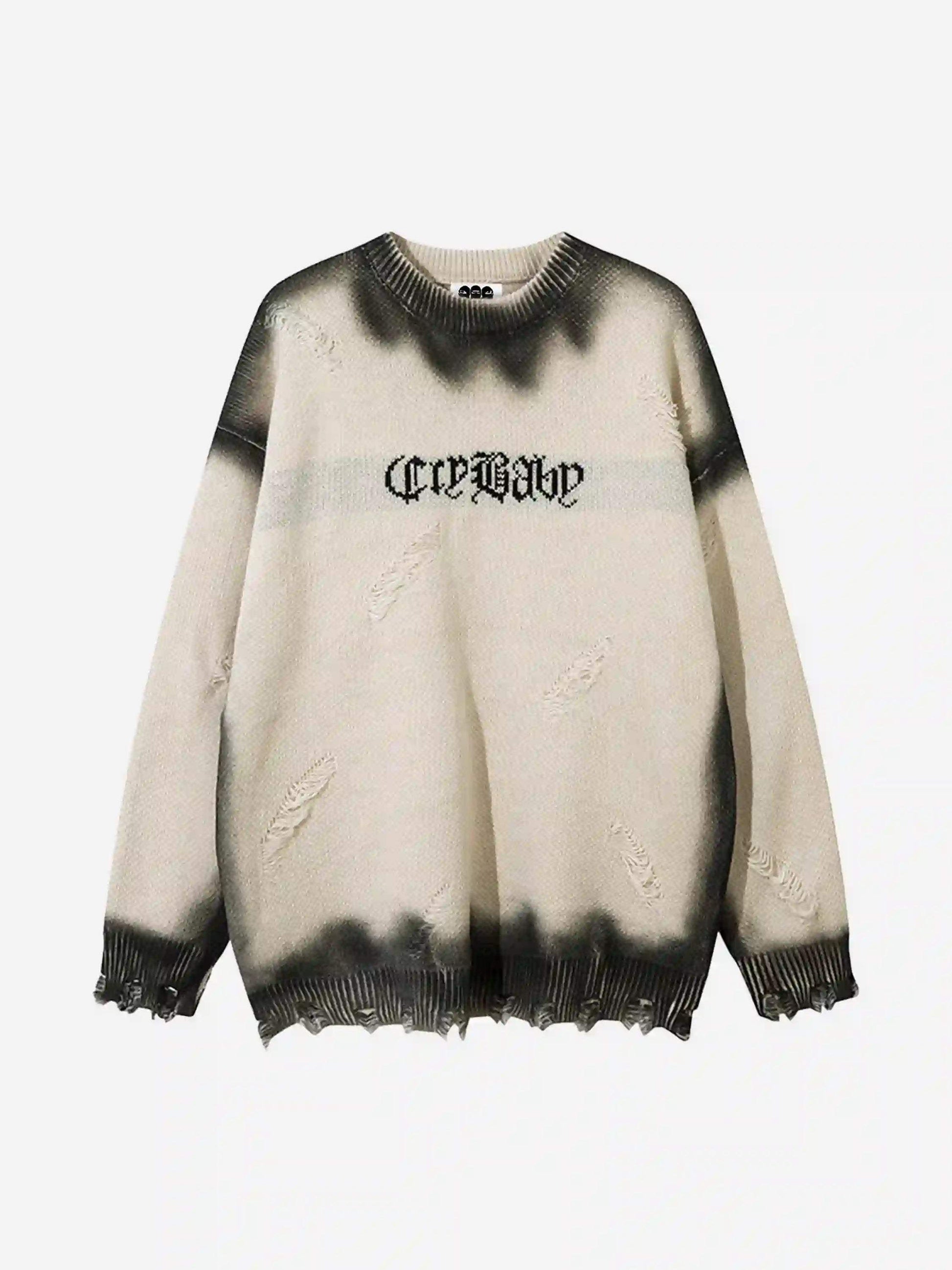 Disguisen High Street Spray-Painted Hole Round Neck Sweater