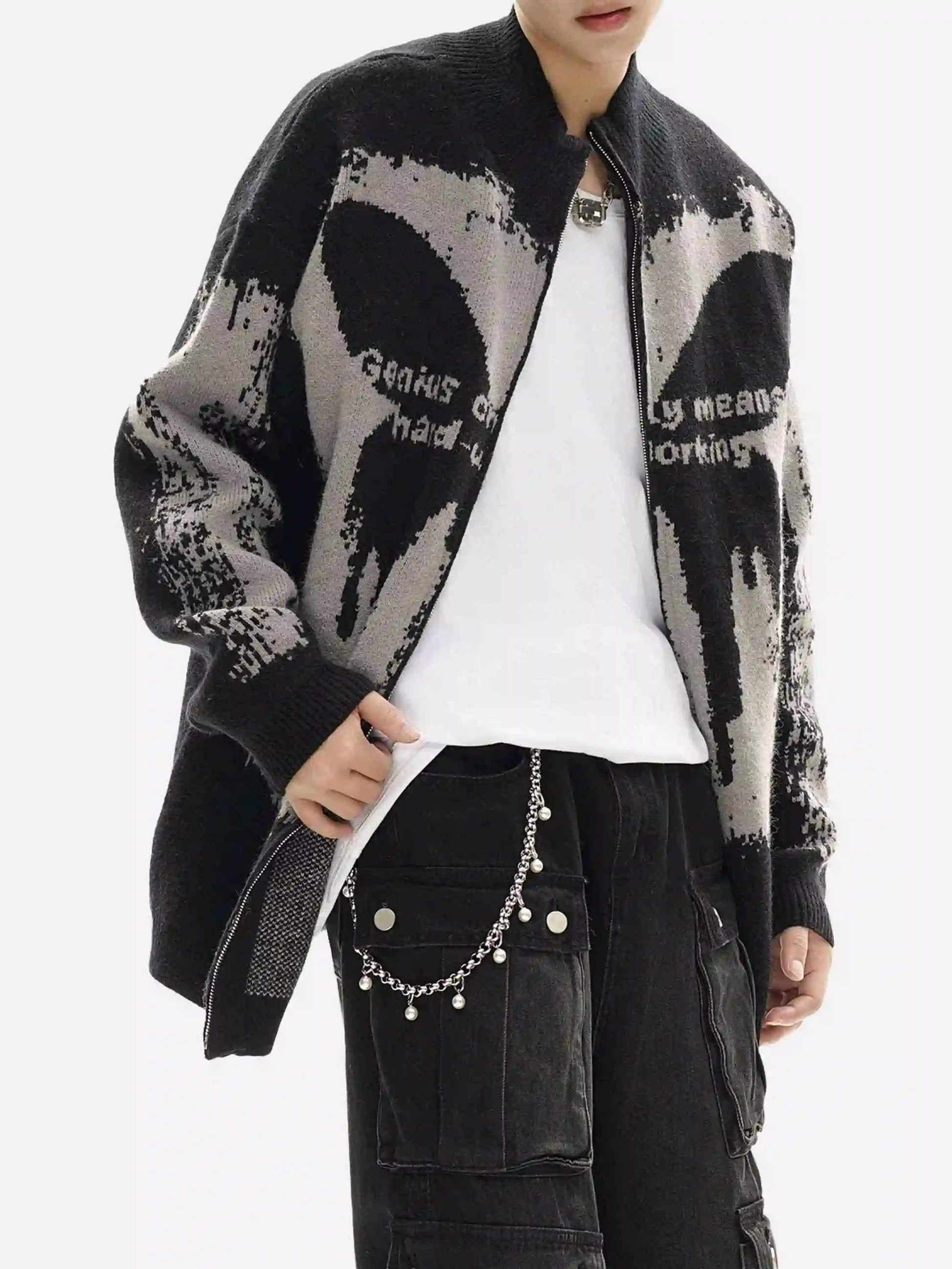 Disguisen High Street Abstract Pattern Zipper Stand Collar Cardigan