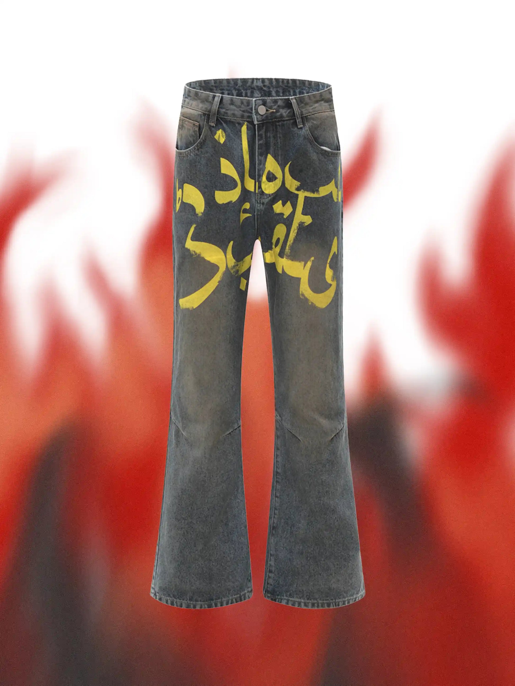 Distressed Pigment Printed Bootcut Jeans