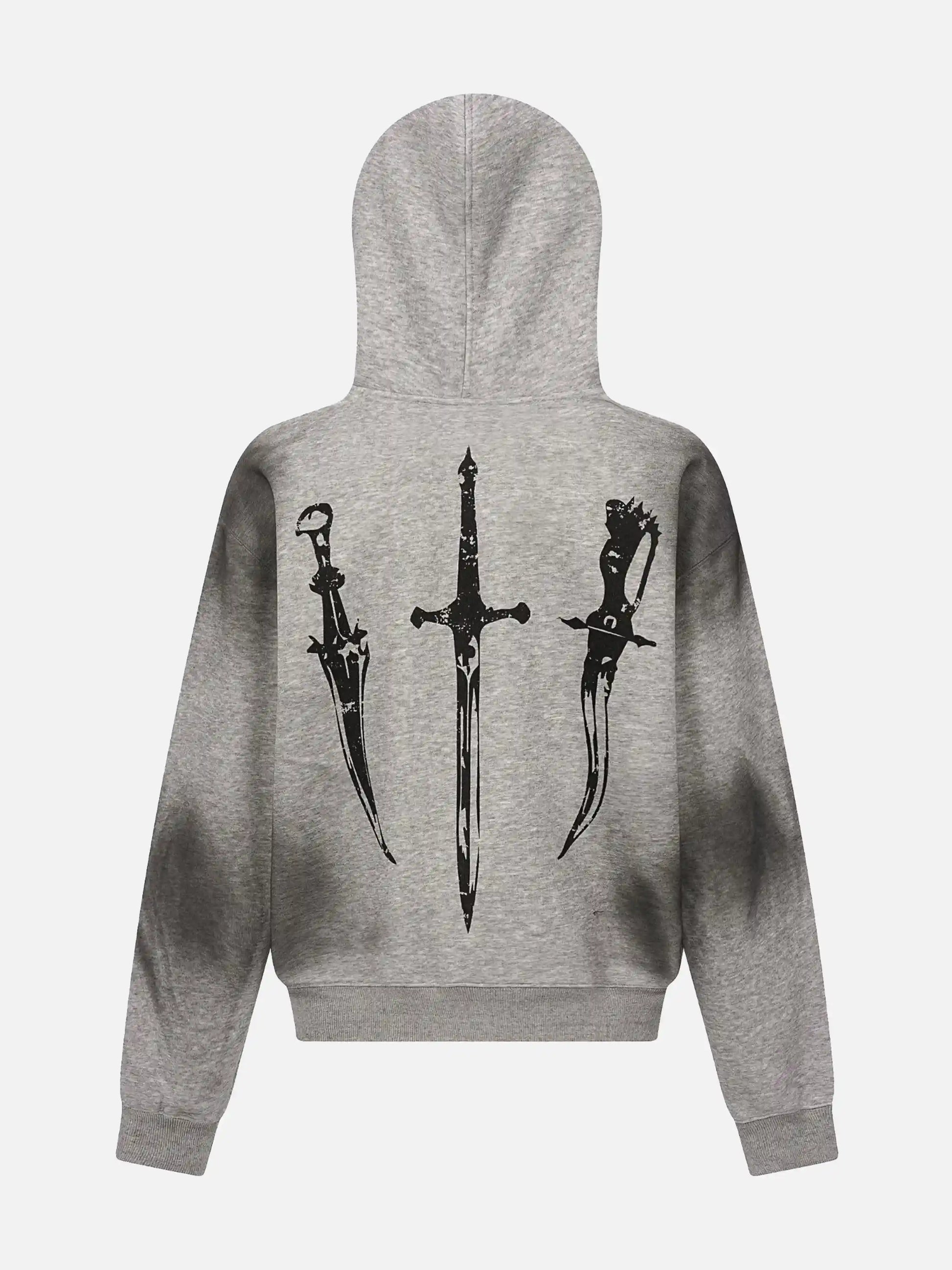 Character Print Fur Collar Zip-Up Hoodie