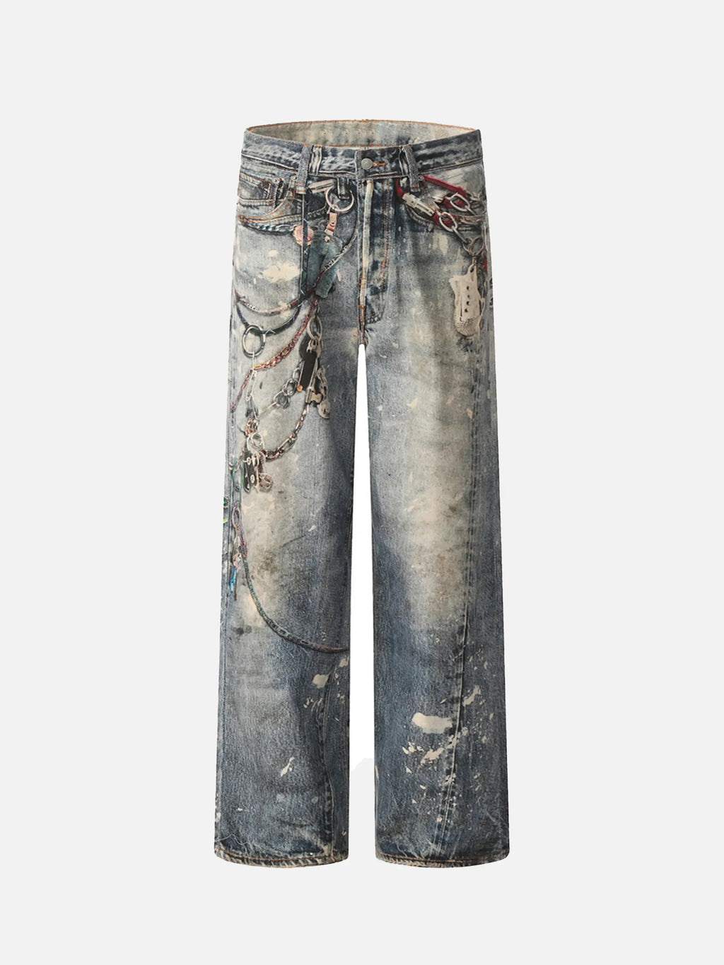 3D Digital Printed Chain Straight Jeans