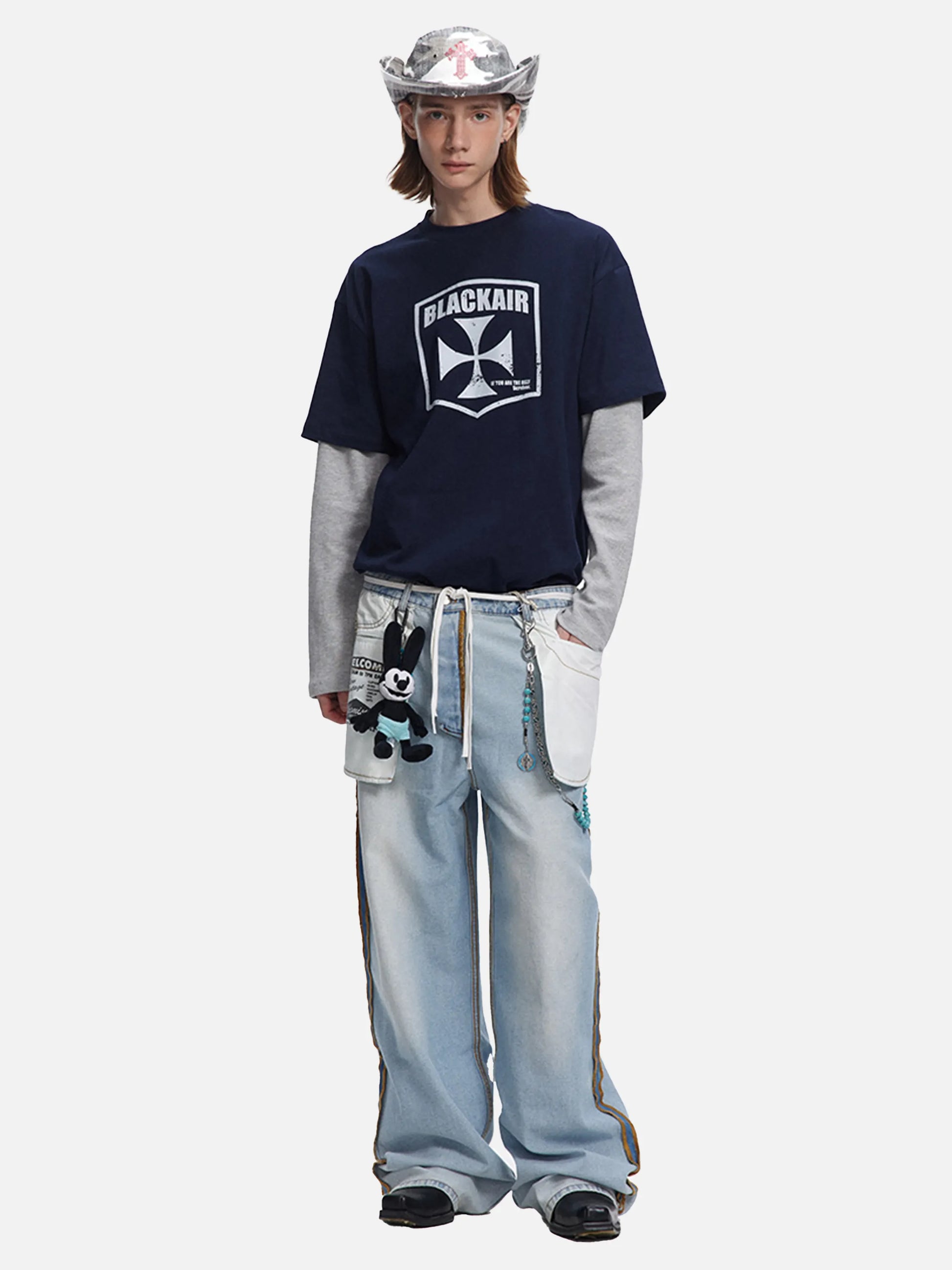 Disguisen American Waffle Faux Two-Piece Long-Sleeved T-Shirt
