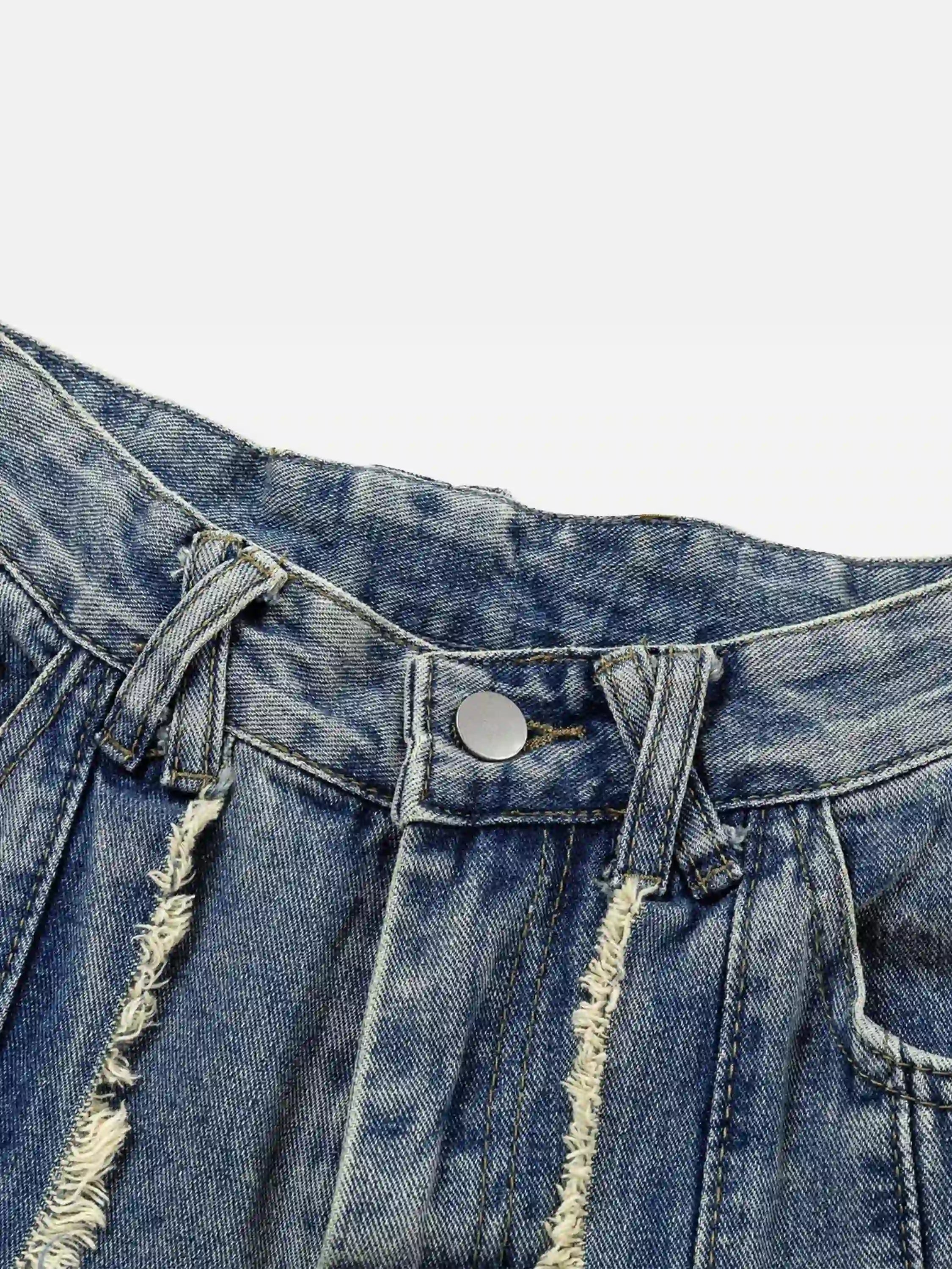 Vintage Fringed Raw-edge Oversized Jeans