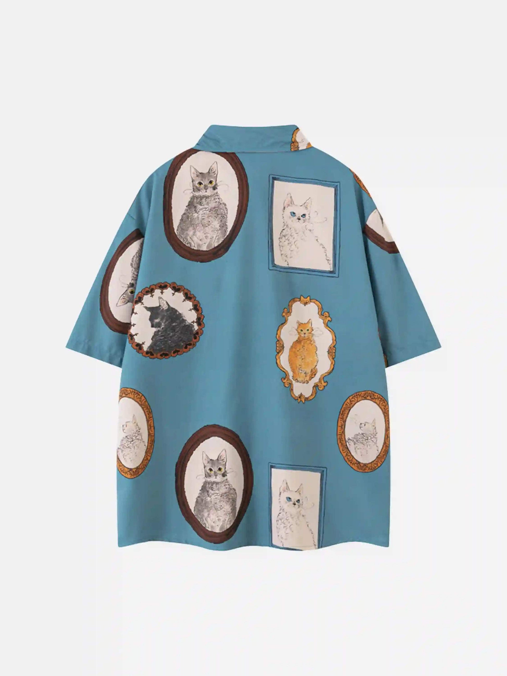 Disguisen Vintage Cat Print Short Sleeve Shirt