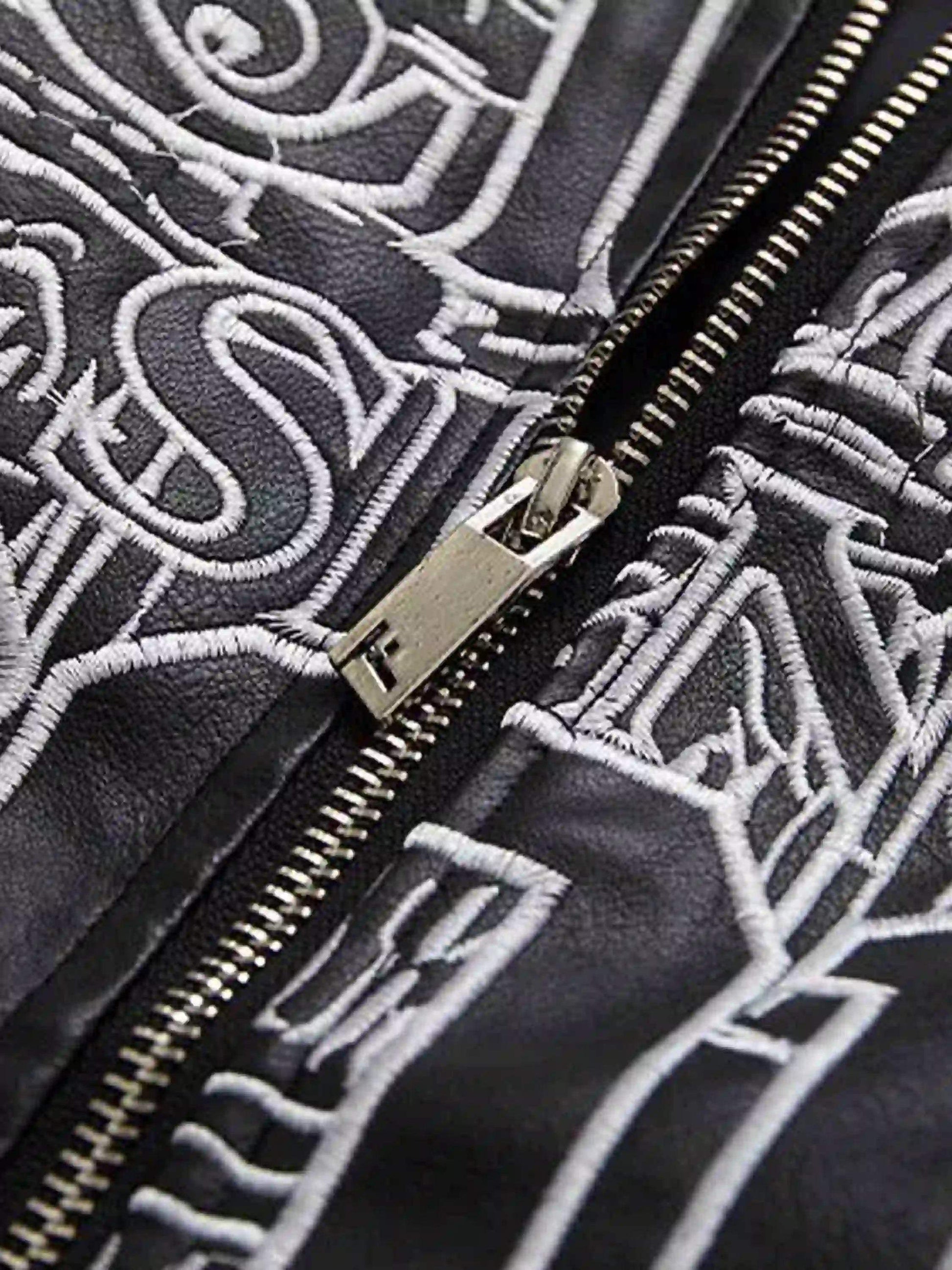 Disguisen Street Architecture Embroidered Leather Jacket