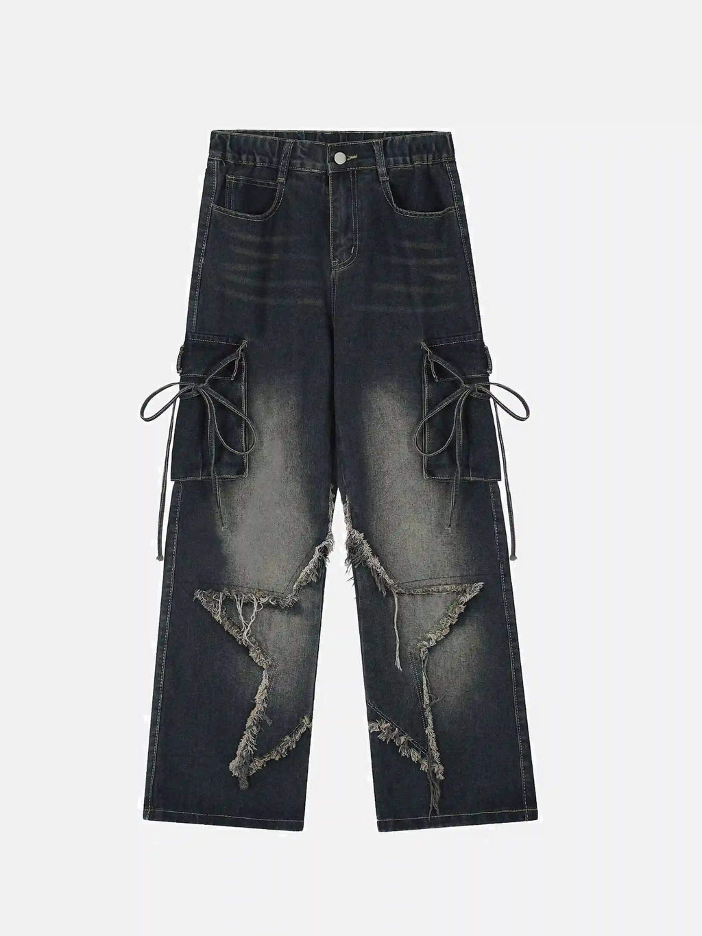 Multi-Pocket Star Patchwork Jeans
