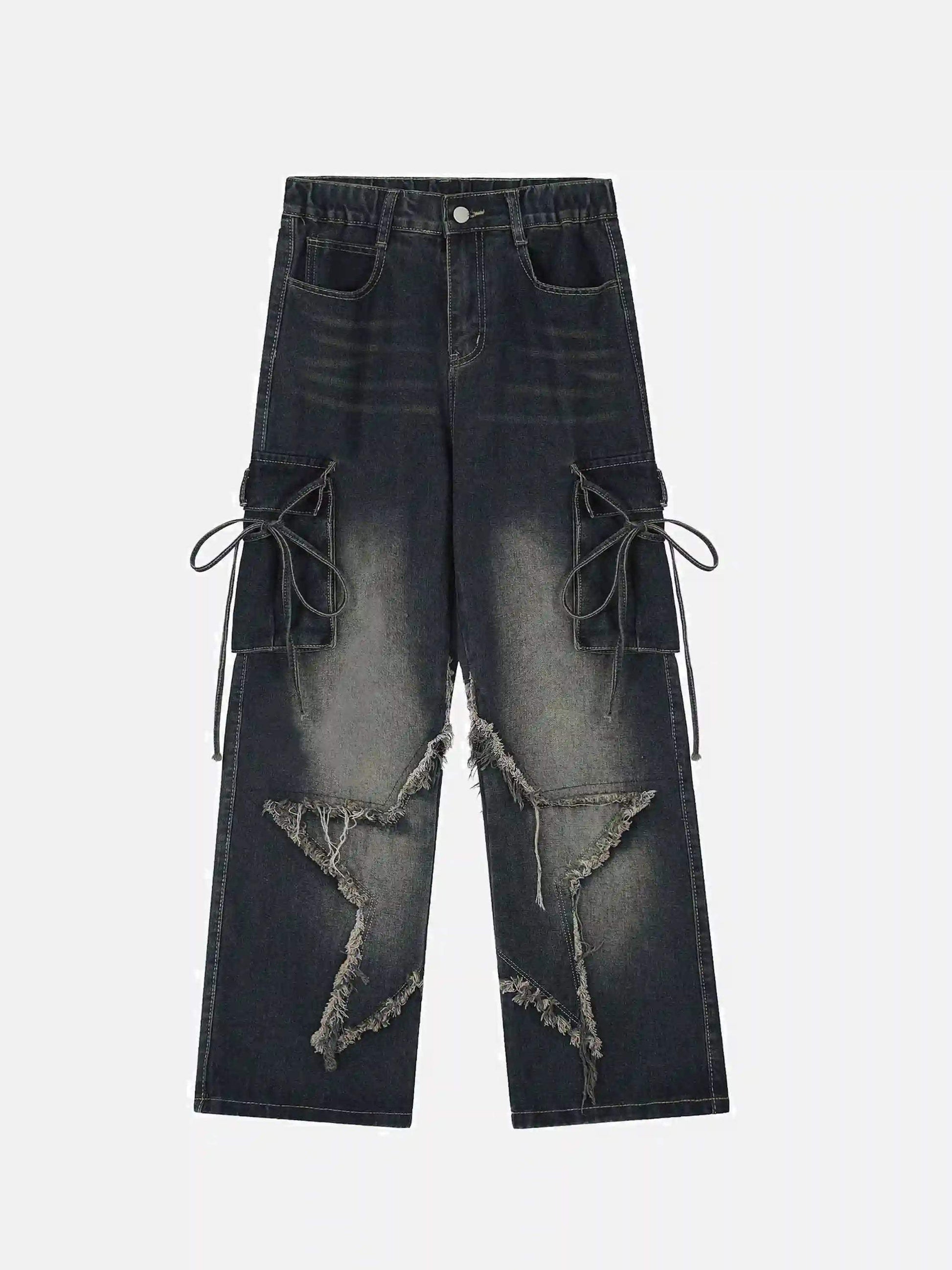 Multi-Pocket Star Patchwork Jeans