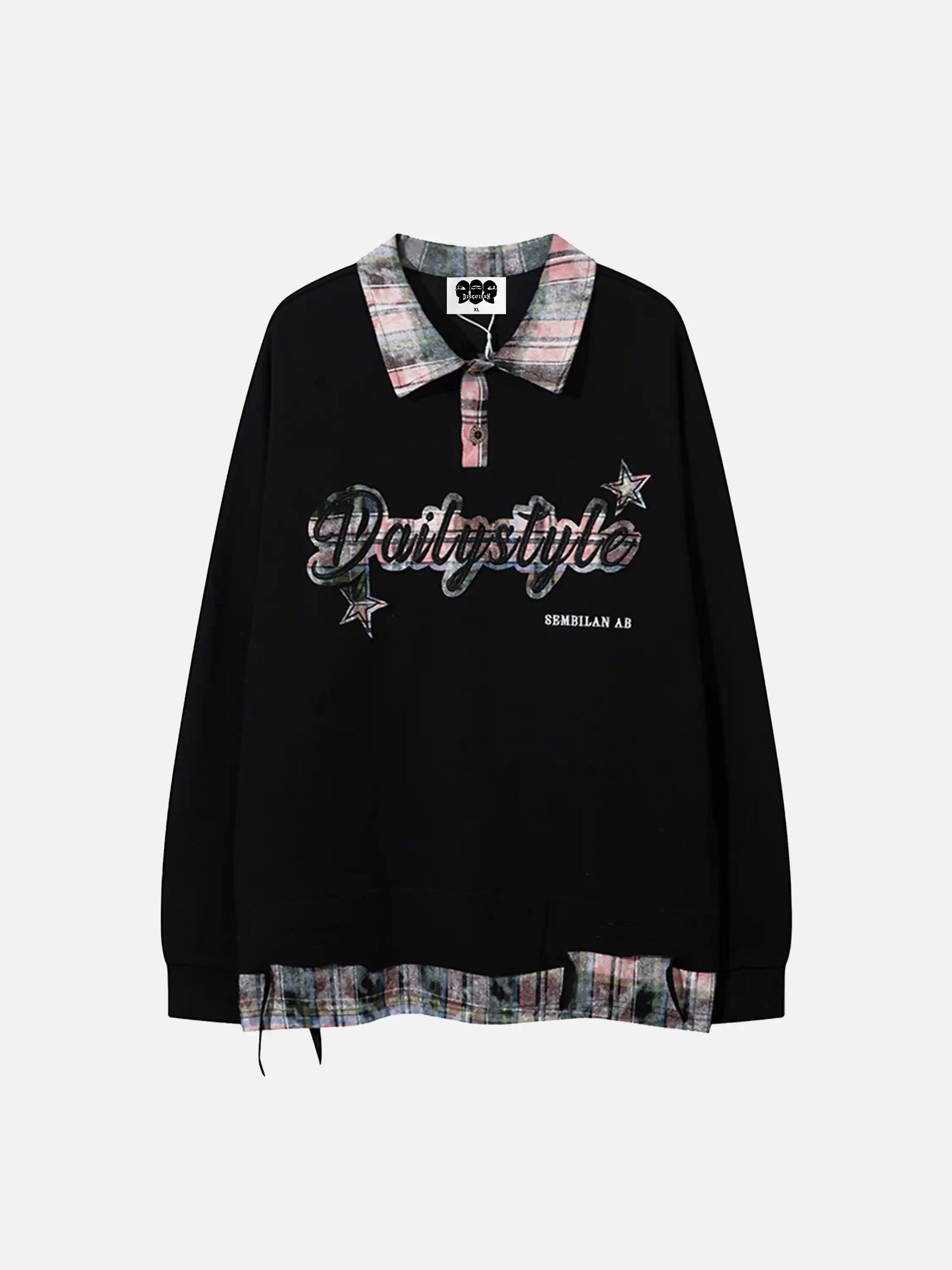 Vintage Fake two-piece Plaid Patchwork Sweatshirt