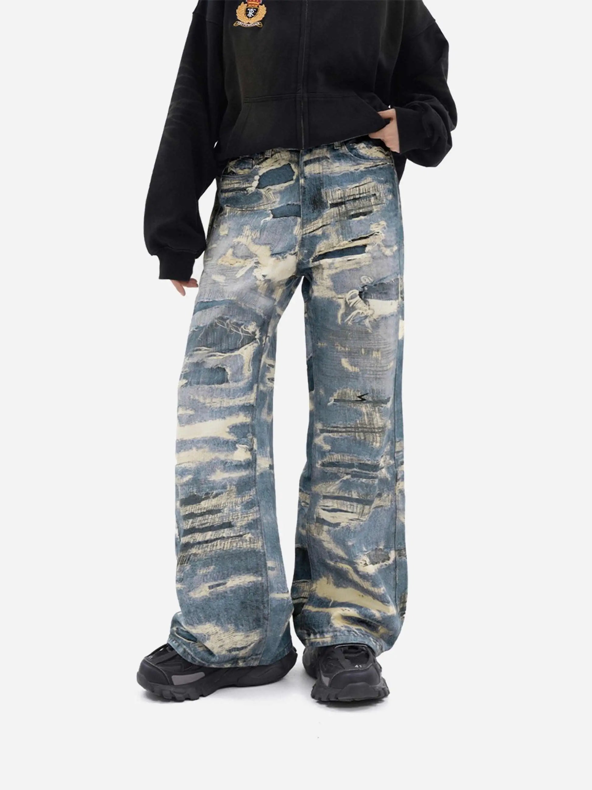 Disguisen Vintage Distressed Print "Ripped" Jeans