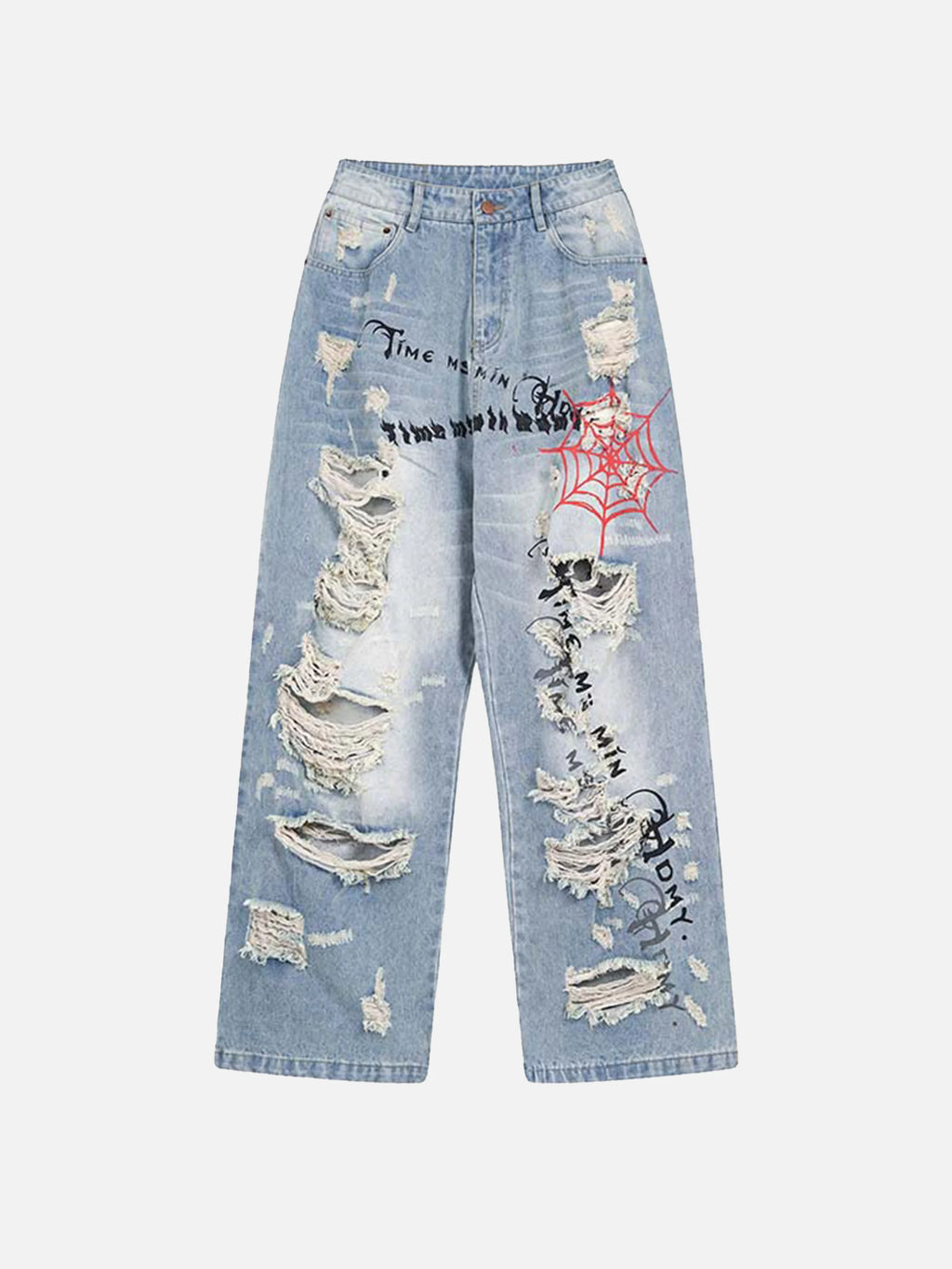 Distressed Spider Letter Print Jeans