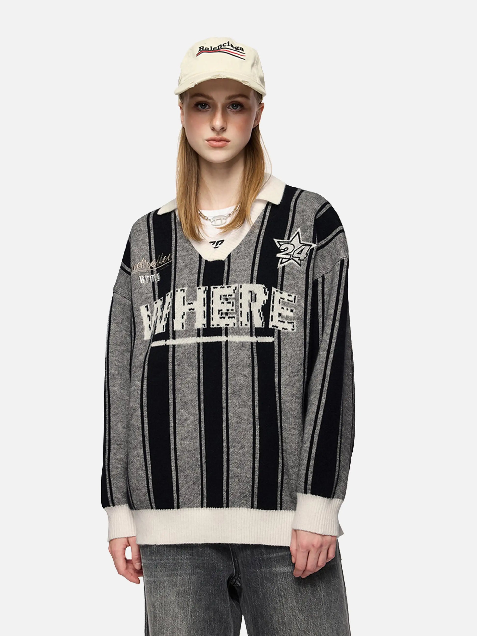 Disguisen Vertical Contrast Pattern Jacquard Sweater