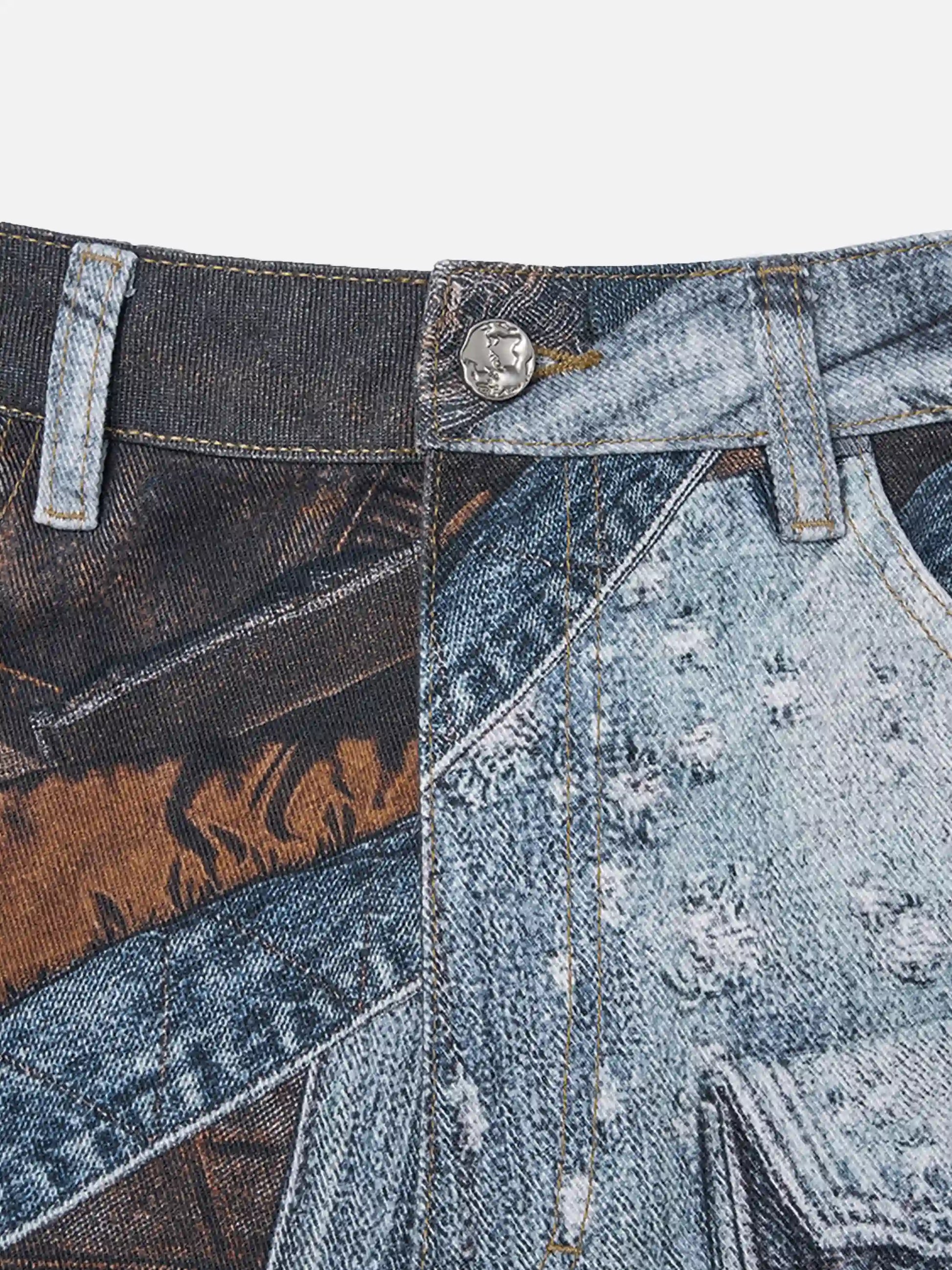 Digital Printed Faux Panel Jeans