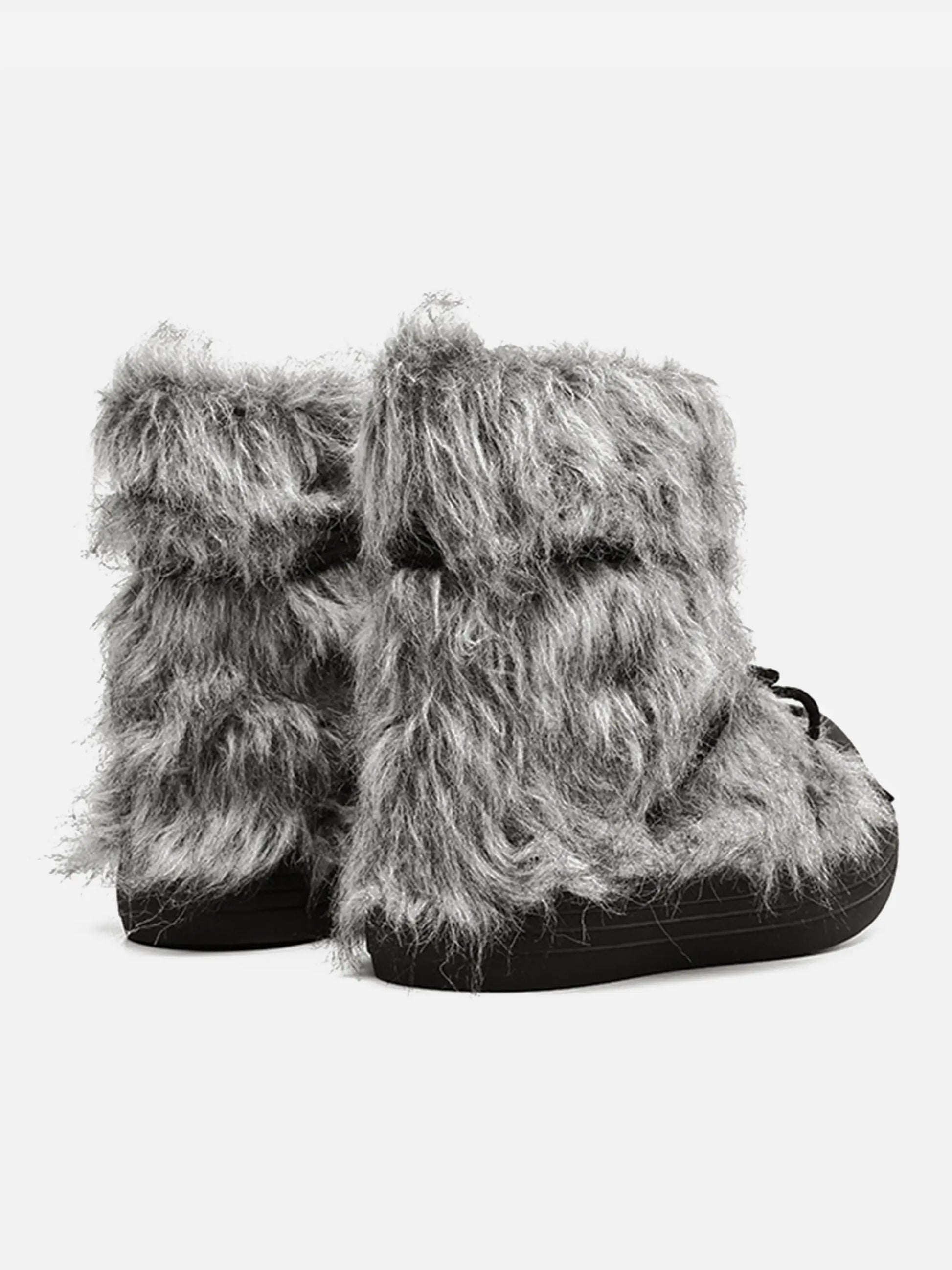 Furry Lace-up Chunky Boots