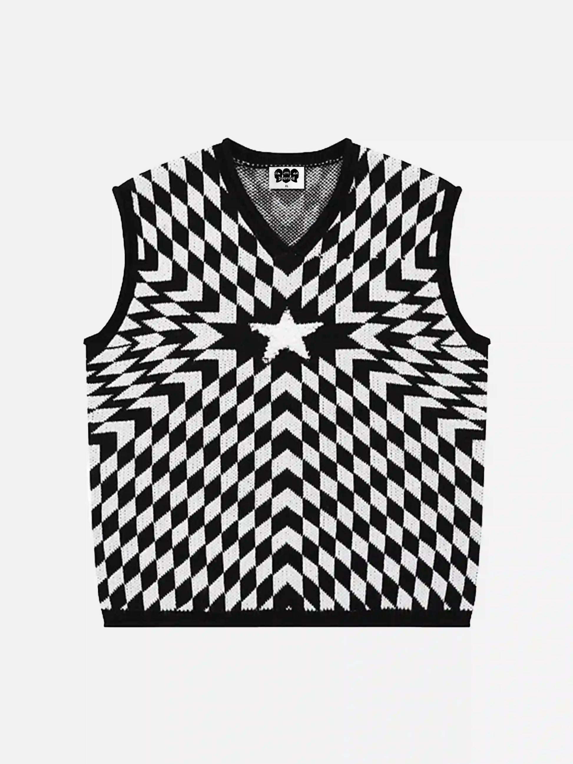 Disguisen Vintage Contrast Star V-neck Knit Sweater Vest