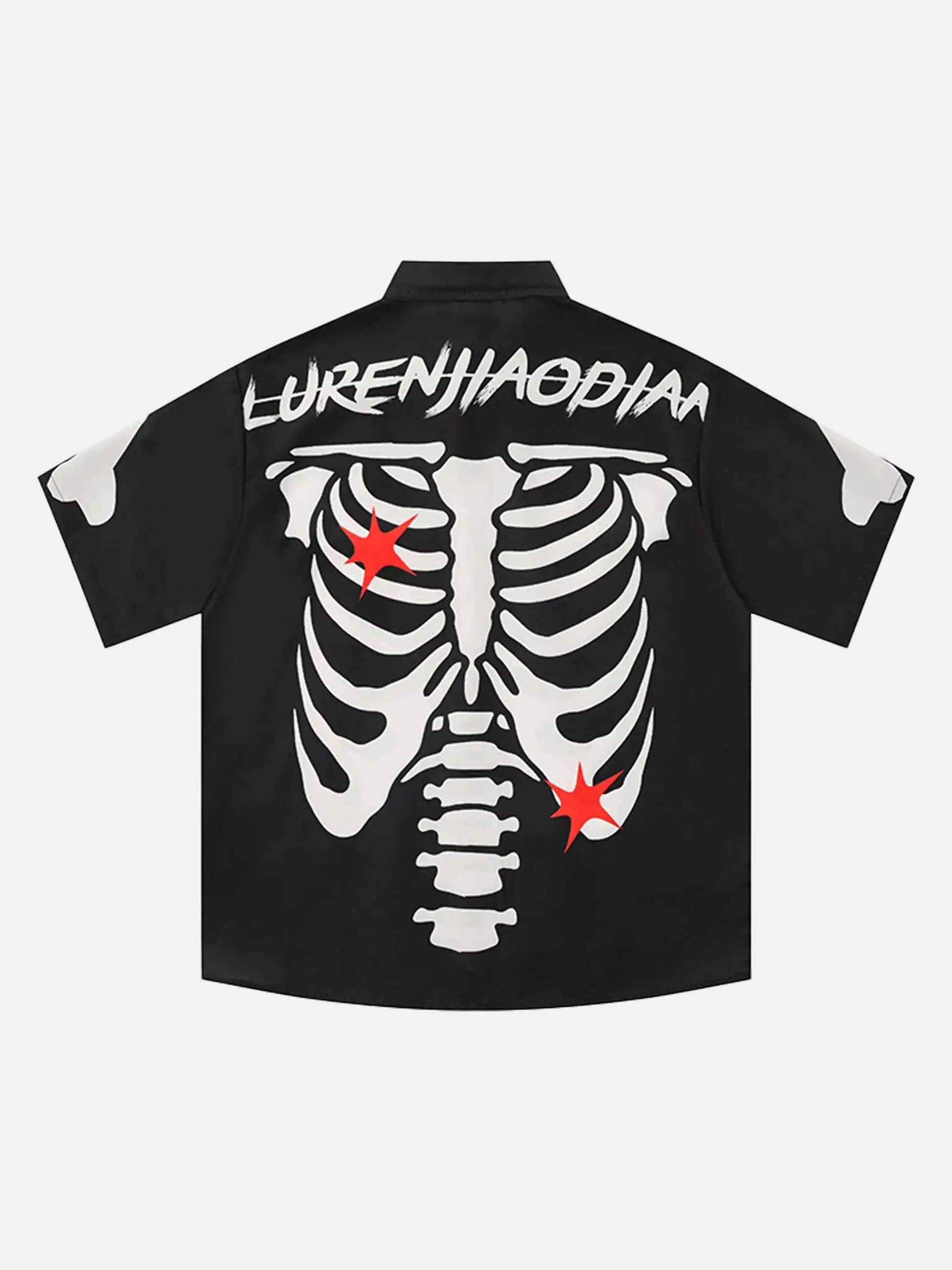 Disguisen Hip Hop Skeleton Print Short Sleeve Shirt