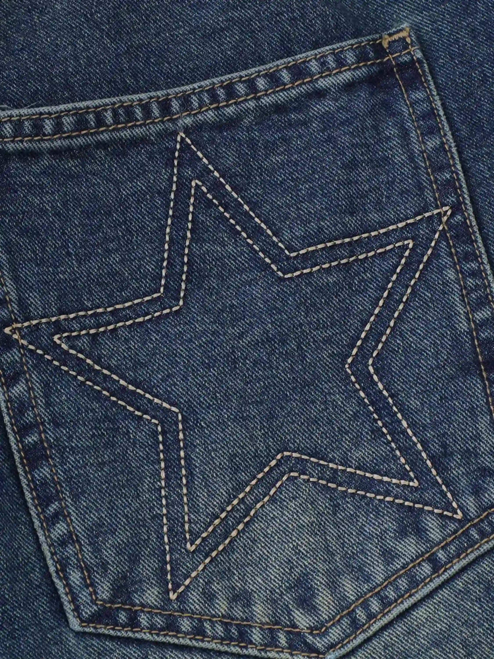 Disguisen American Retro Patchwork Denim Shorts-5213