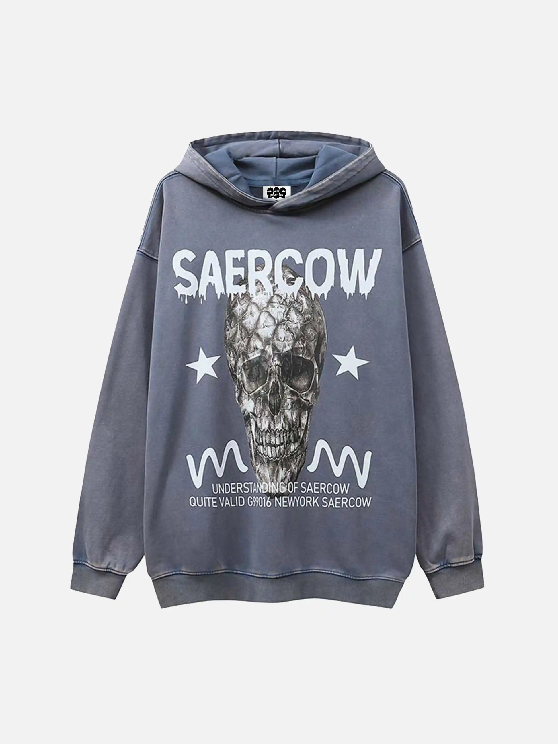 Vintage Skull Print Washed Distressed Hoodie