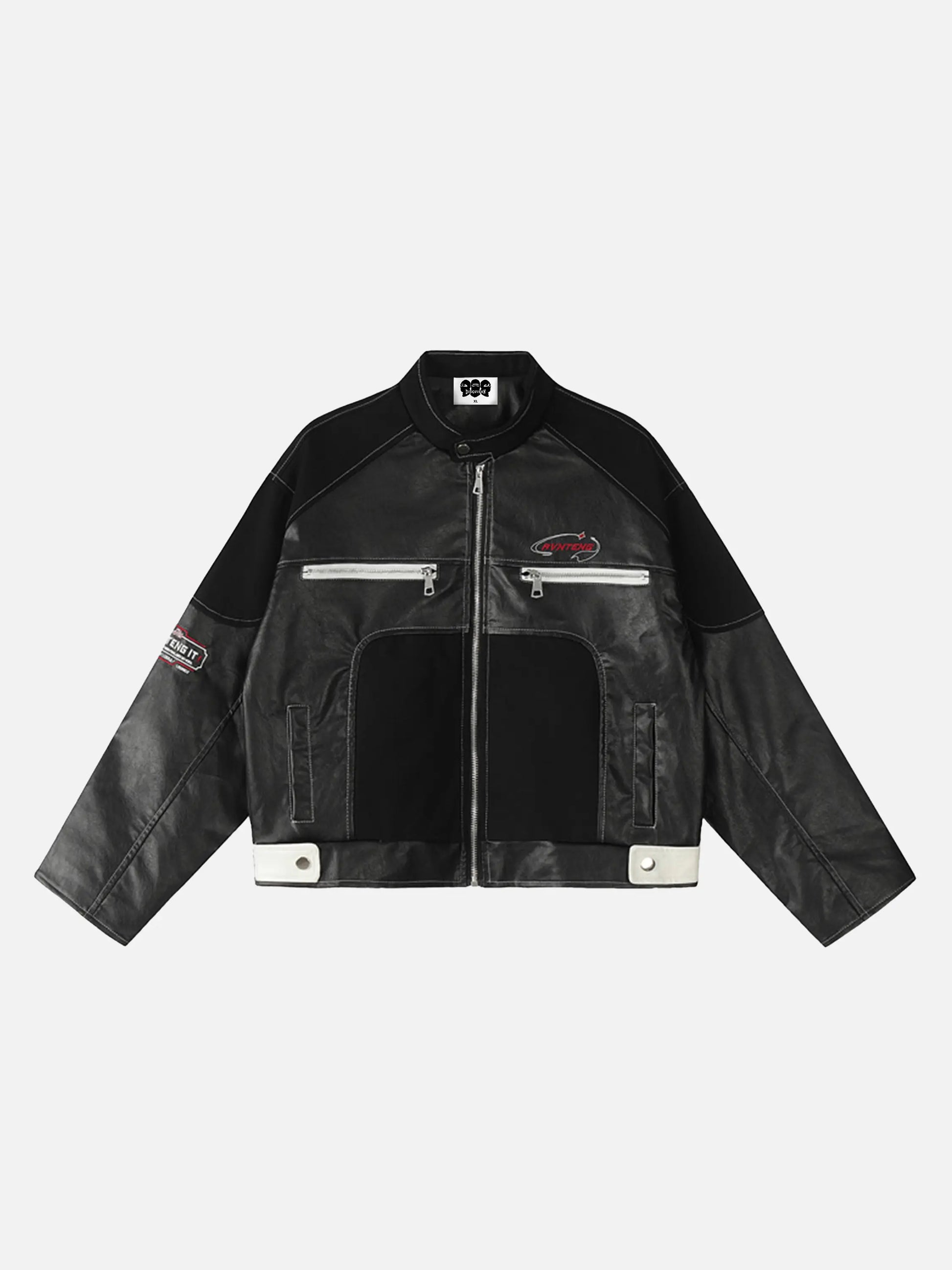 Racing PU Stand Collar Croppped Jacket