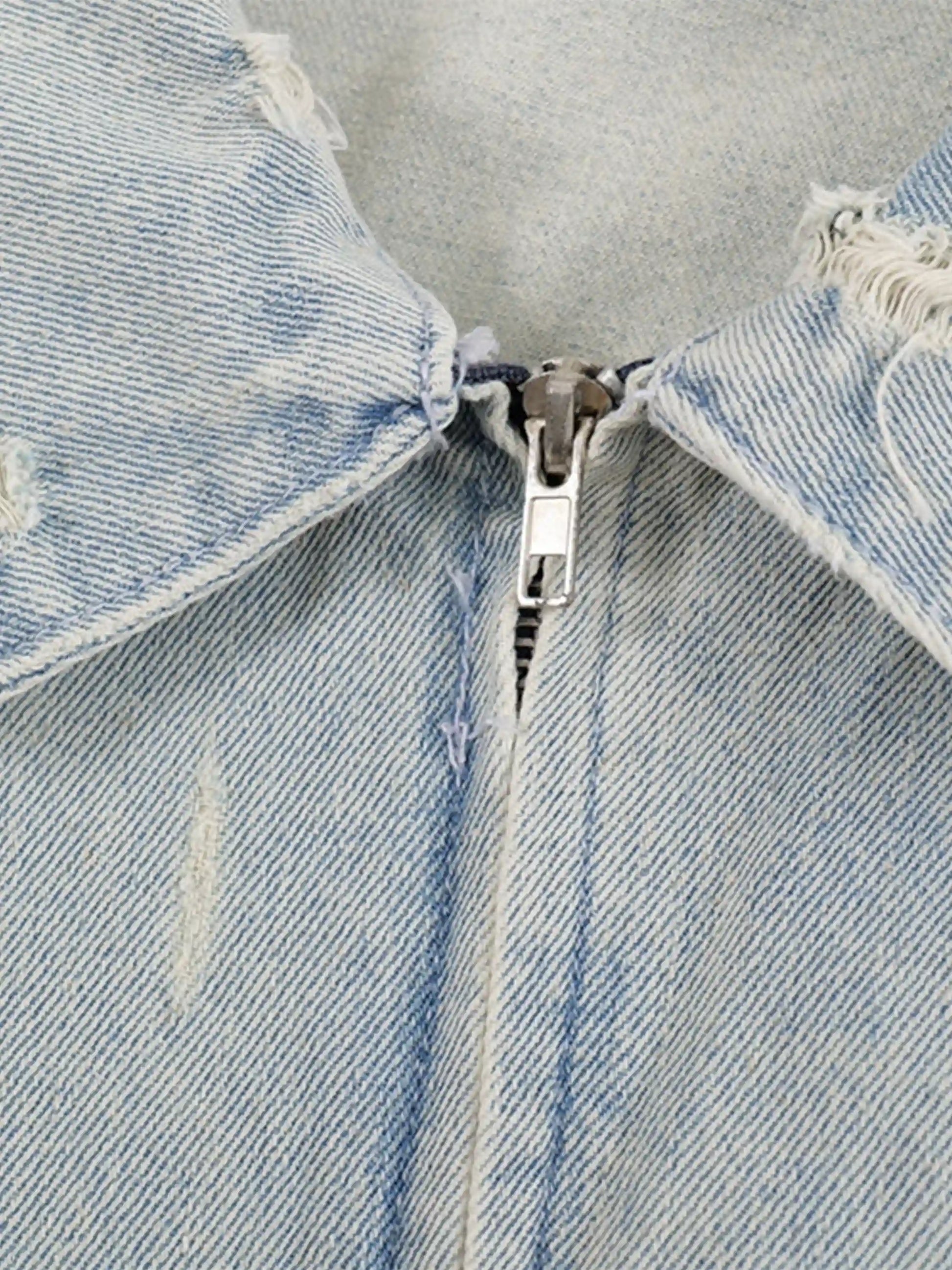 Distressed Frayed Lapel Denim Jacket