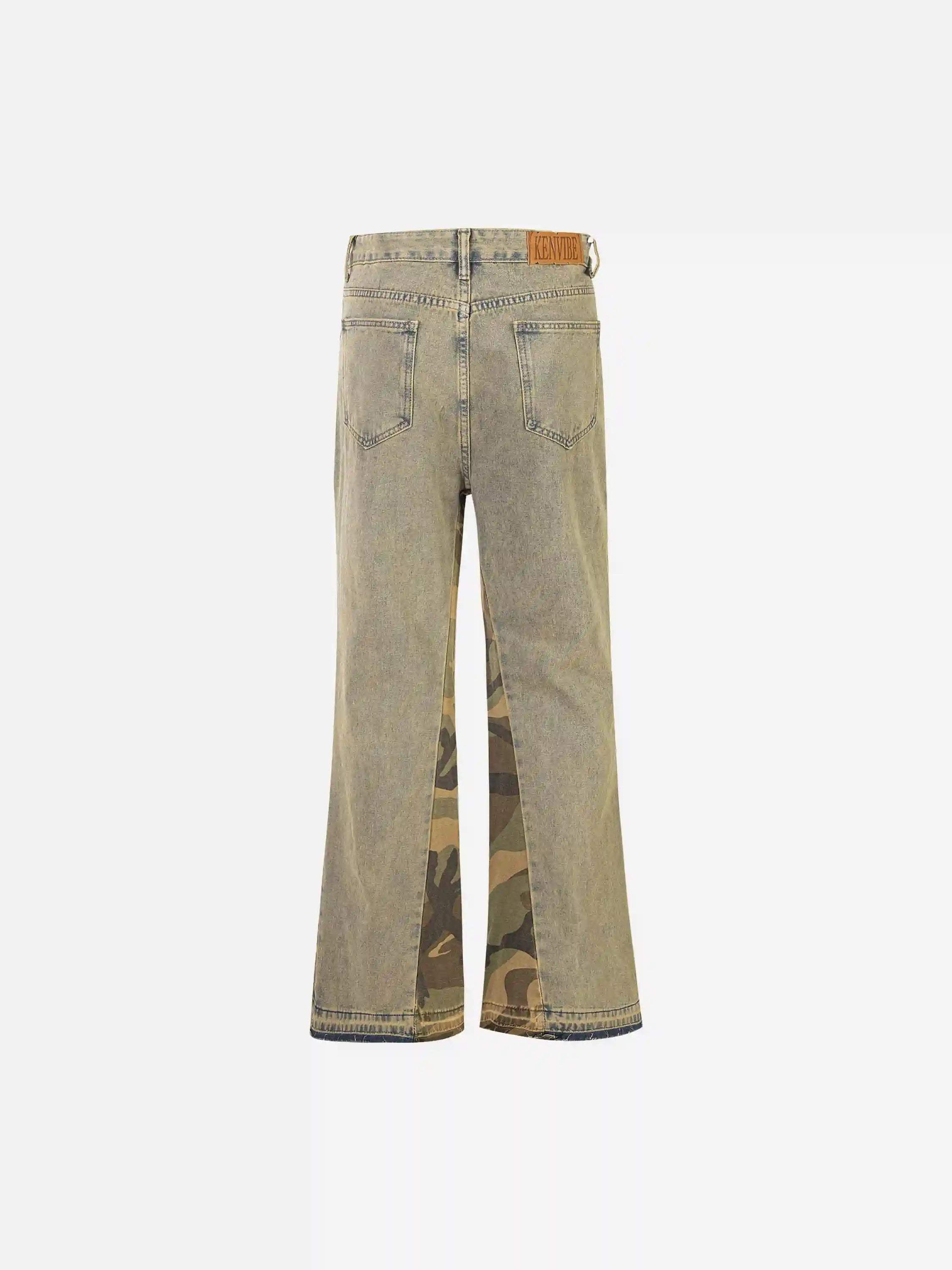 Disguisen Retro Patchwork Camouflage Flared Jeans