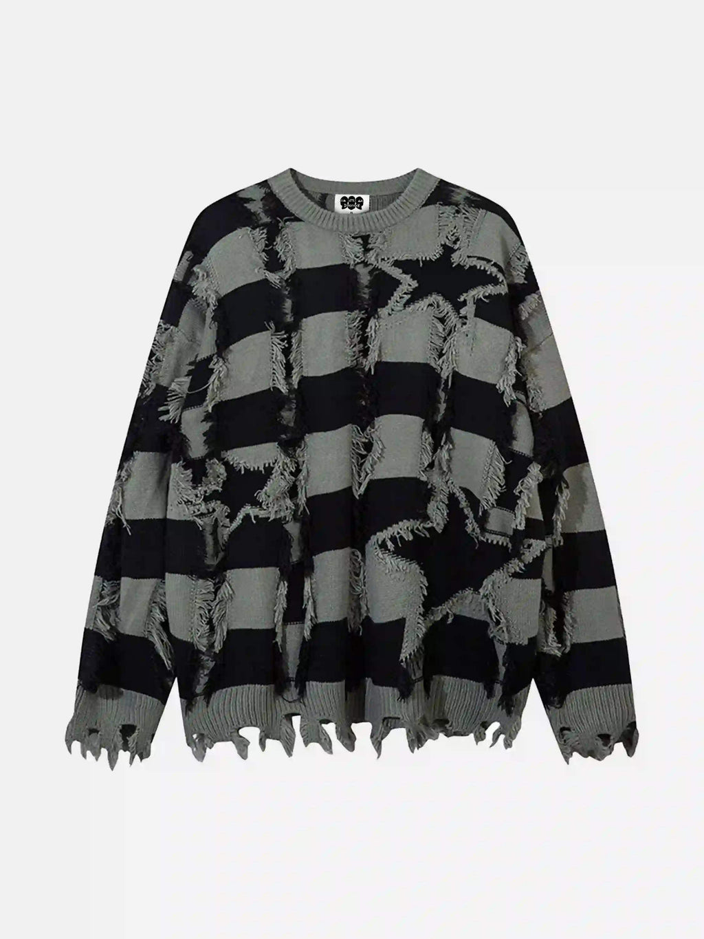Disguisen Street Star Stripe Whisker Ripped Crew Neck Sweater