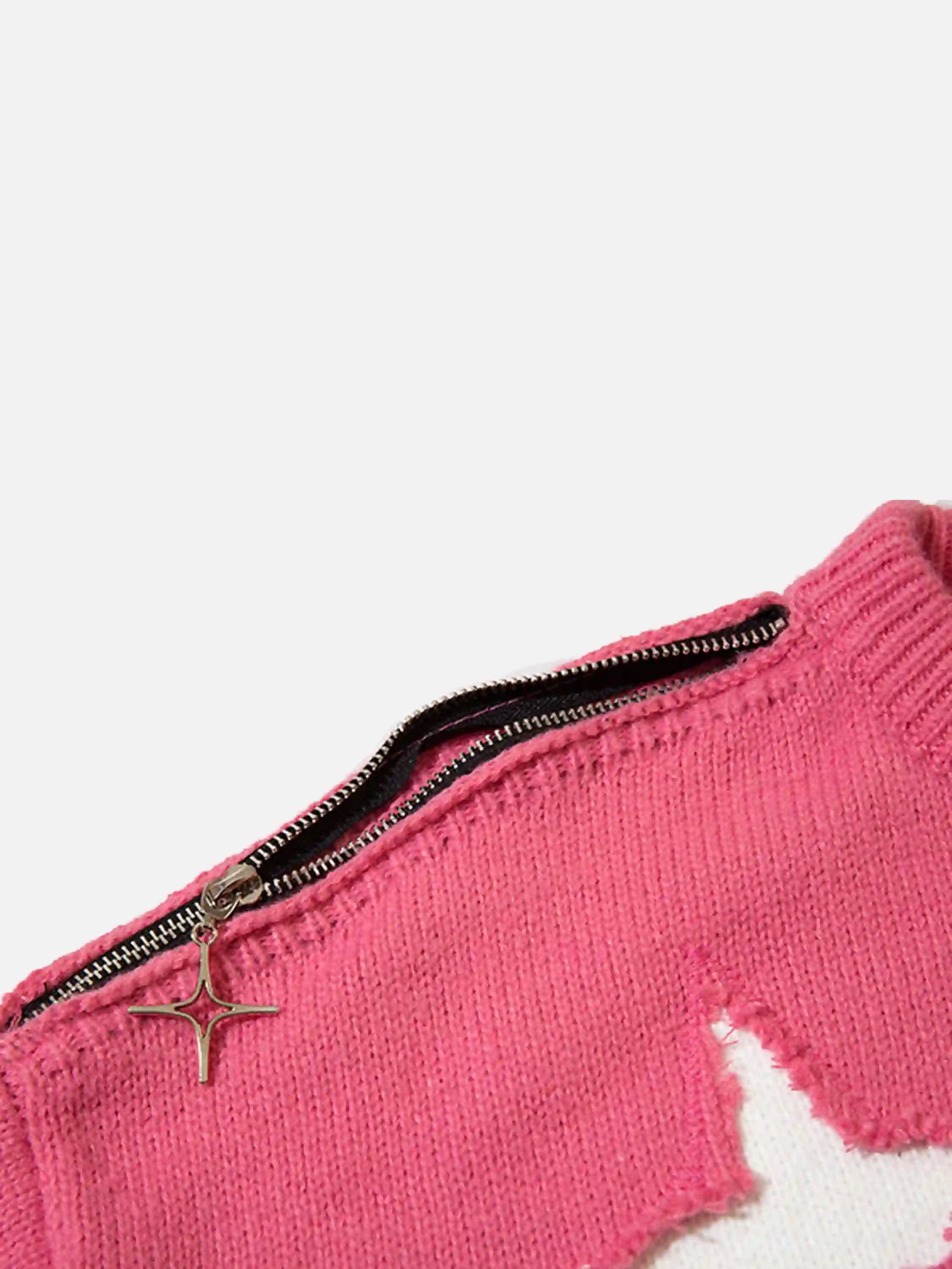 Disguisen Ripped Cross Star Zip-up Desgin Sweater