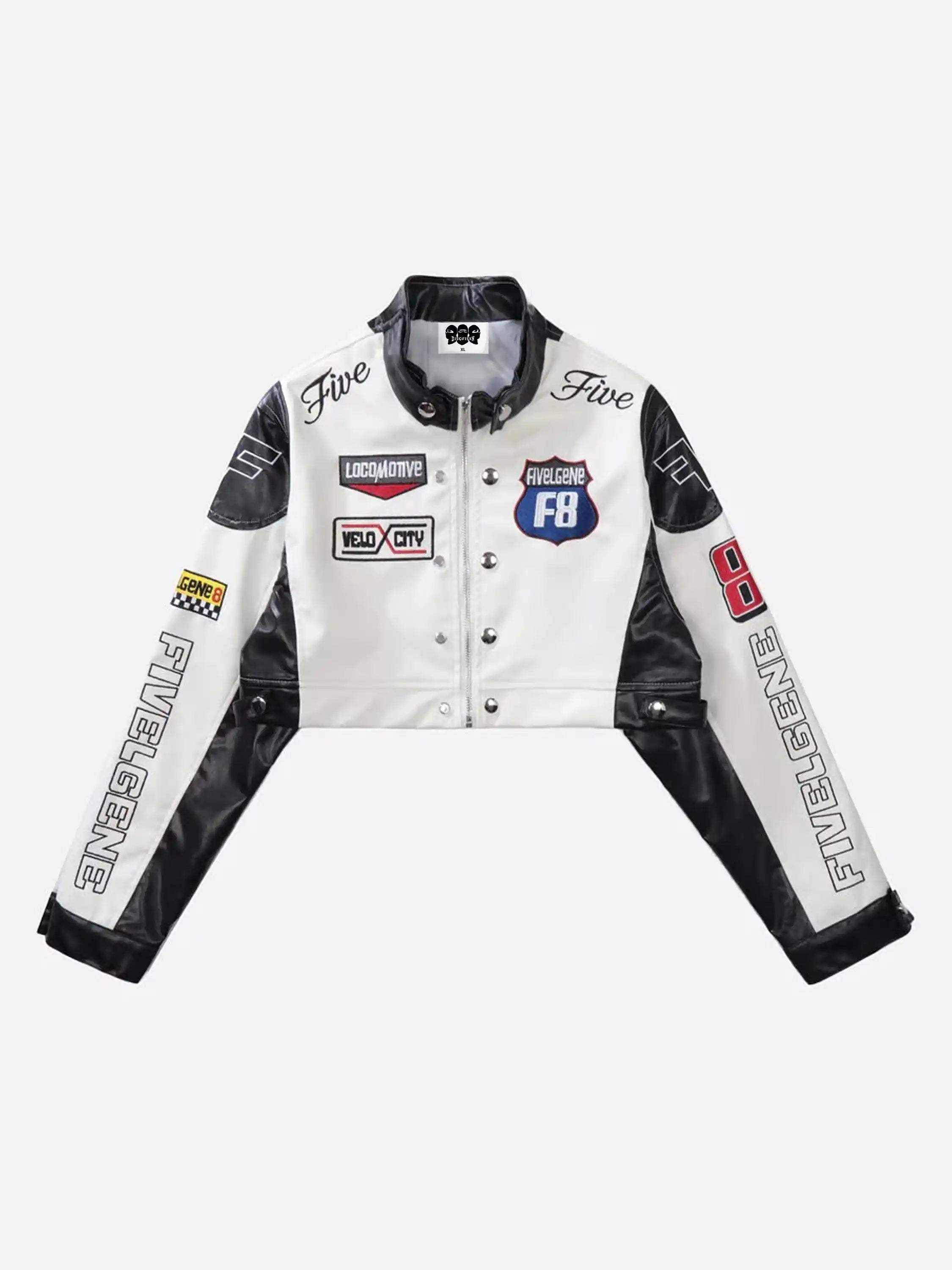 Disguisen Badge Short PU Leather Racing Jacket-2221