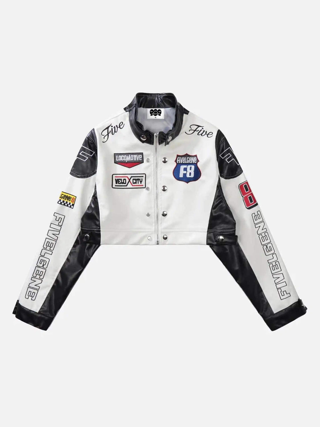 Badge Short PU Leather Racing Jacket-2221