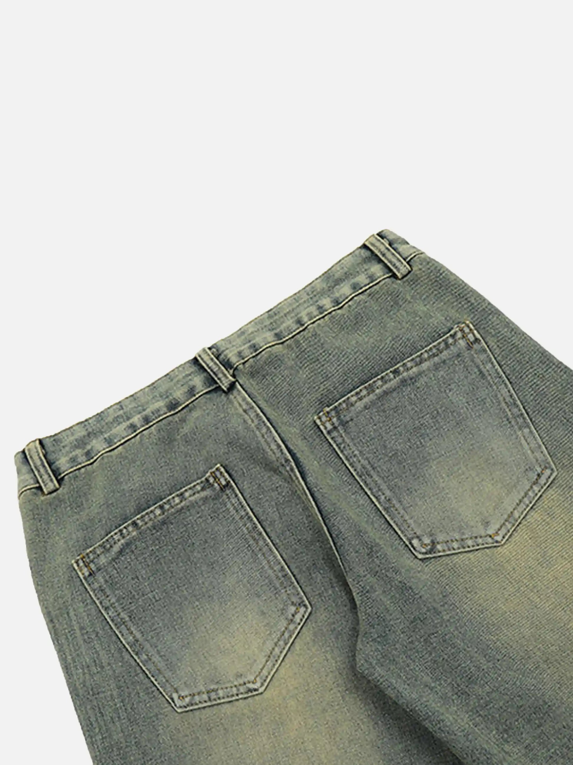 Vintage Distressed Star Print Straight-leg Jeans