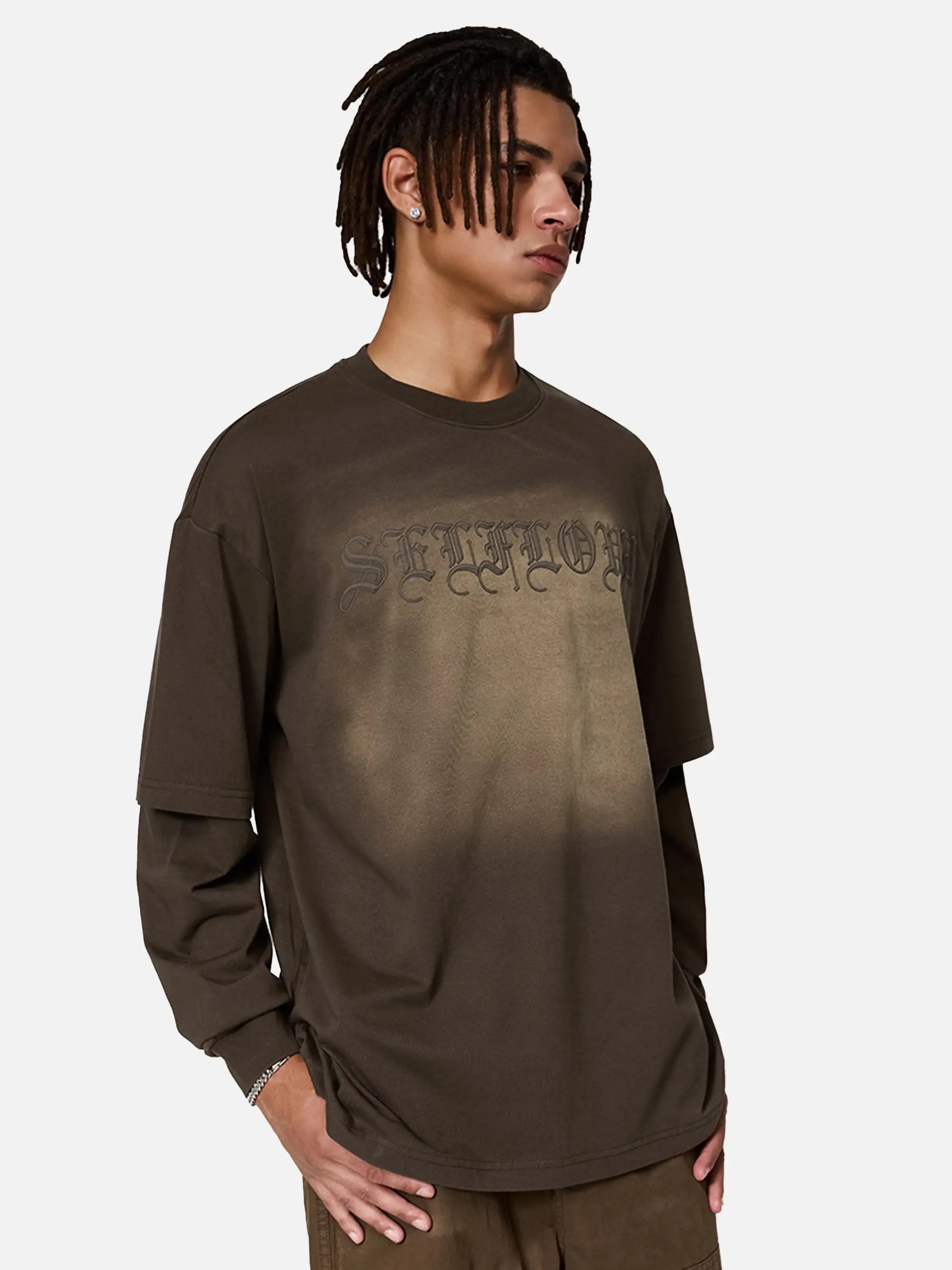 Disguisen 3D Foam Fake Two-piece Washed Long Sleeves T-Shirt