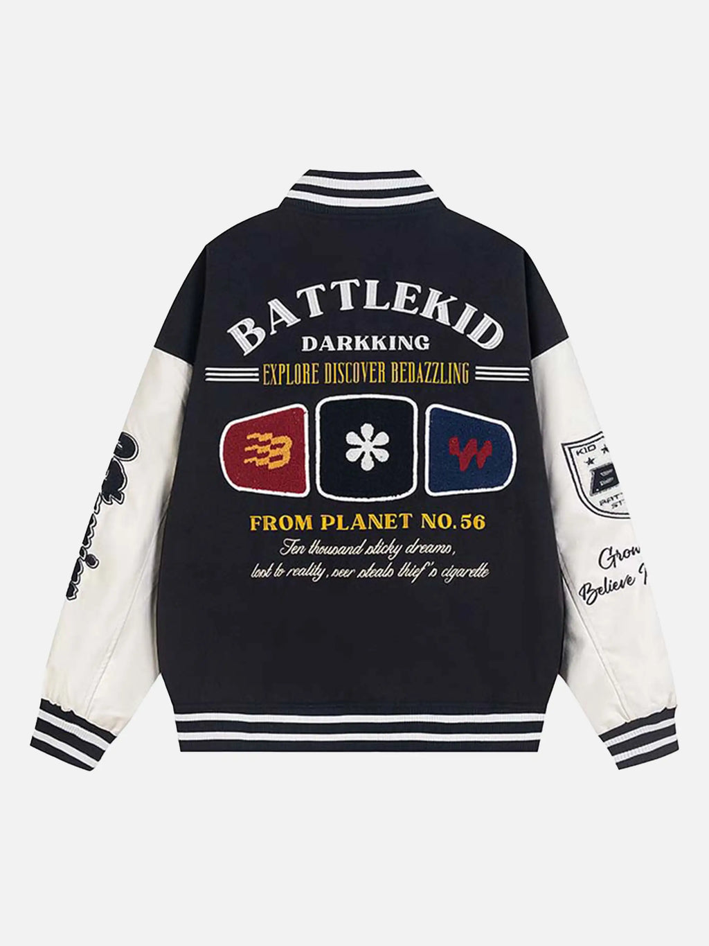 Veste de baseball brodée avec serviette de couleur contrastée vintage