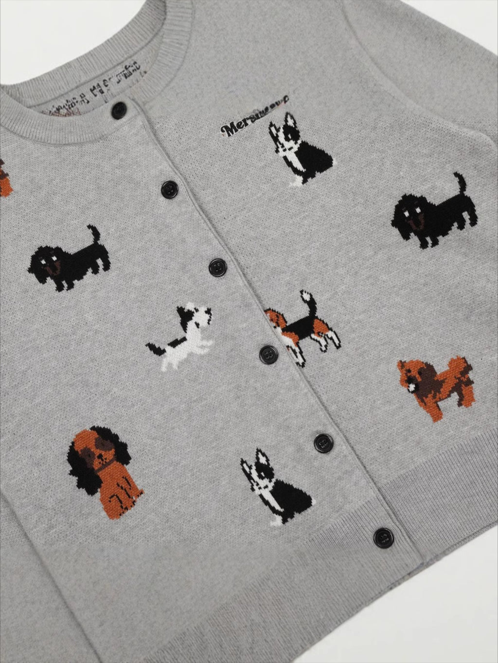 Vintage Puppy Embroidery Knit Cardigan