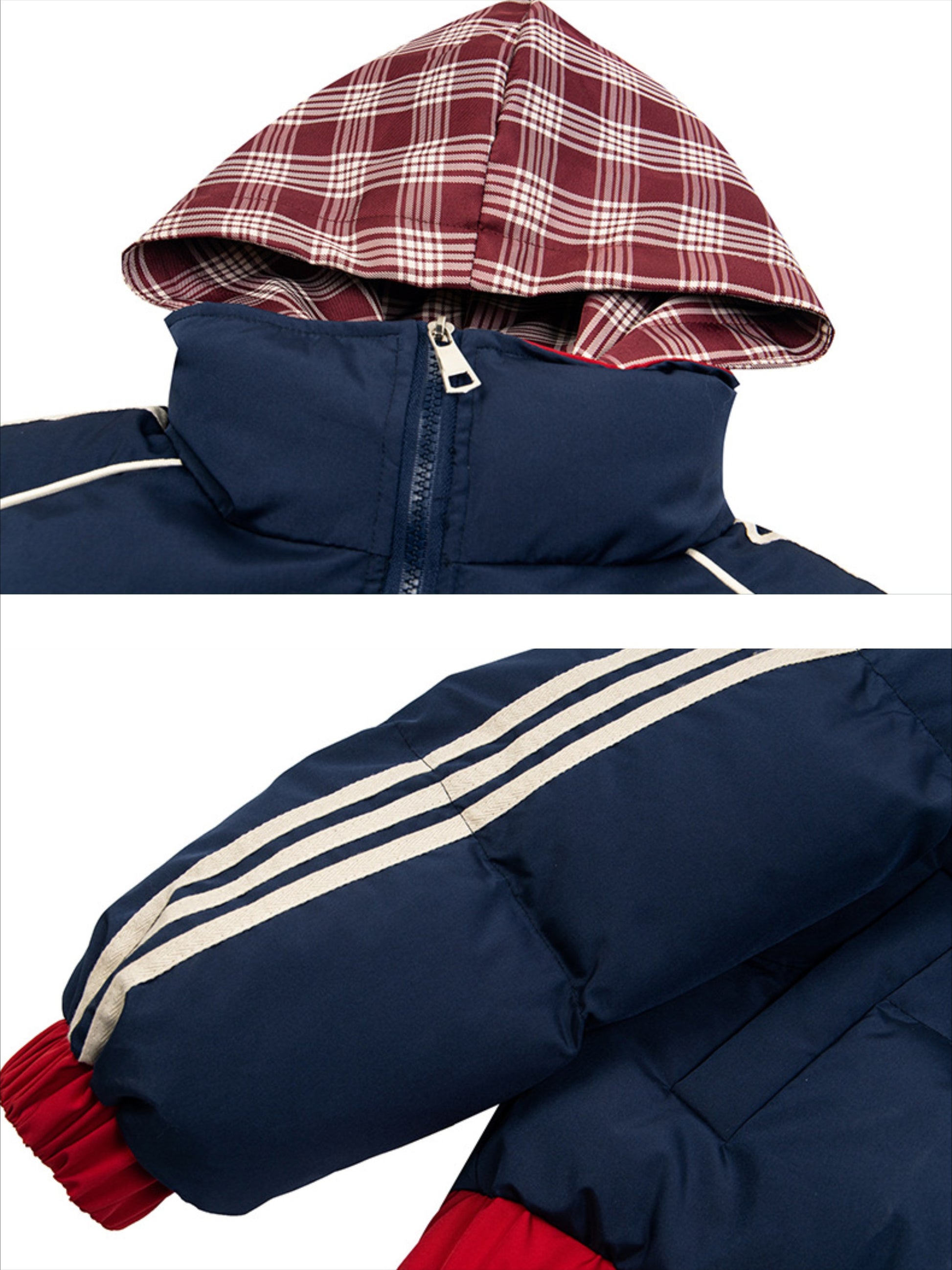 Retro Fake Two-piece Hooded Plaid Jacket