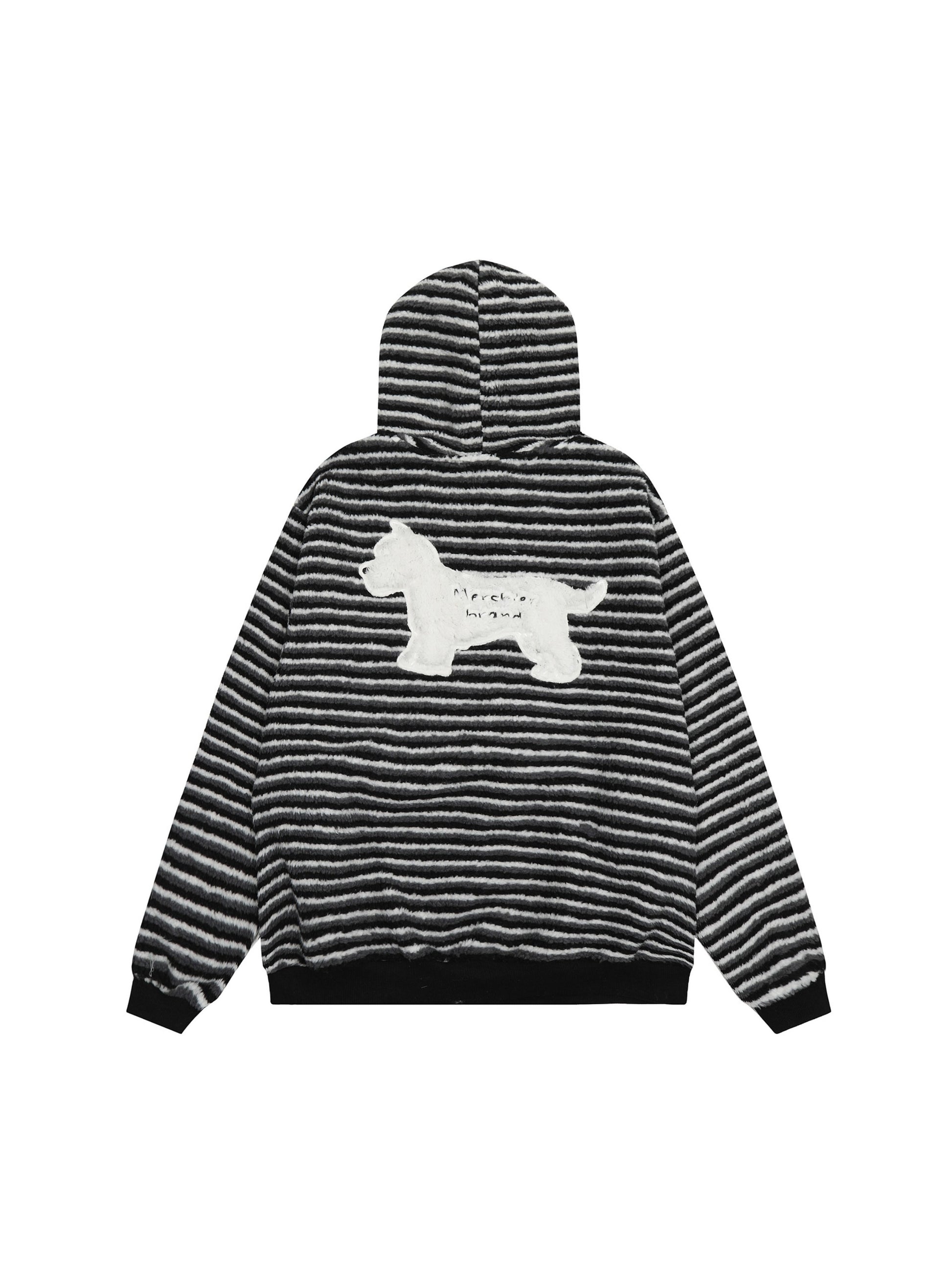 Puppy Patch Embroidered Striped Zip-Up Hoodie