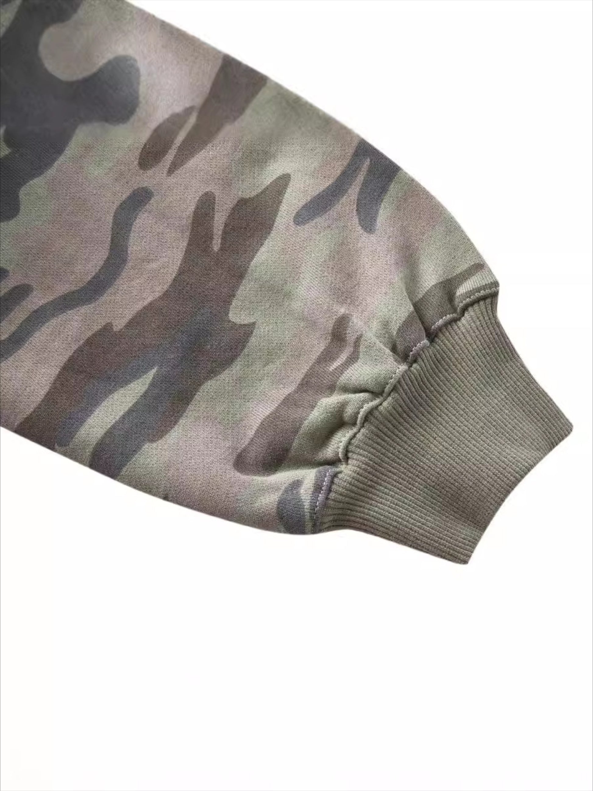 Camouflage Sequin Letter Pattern Zipper Hoodie