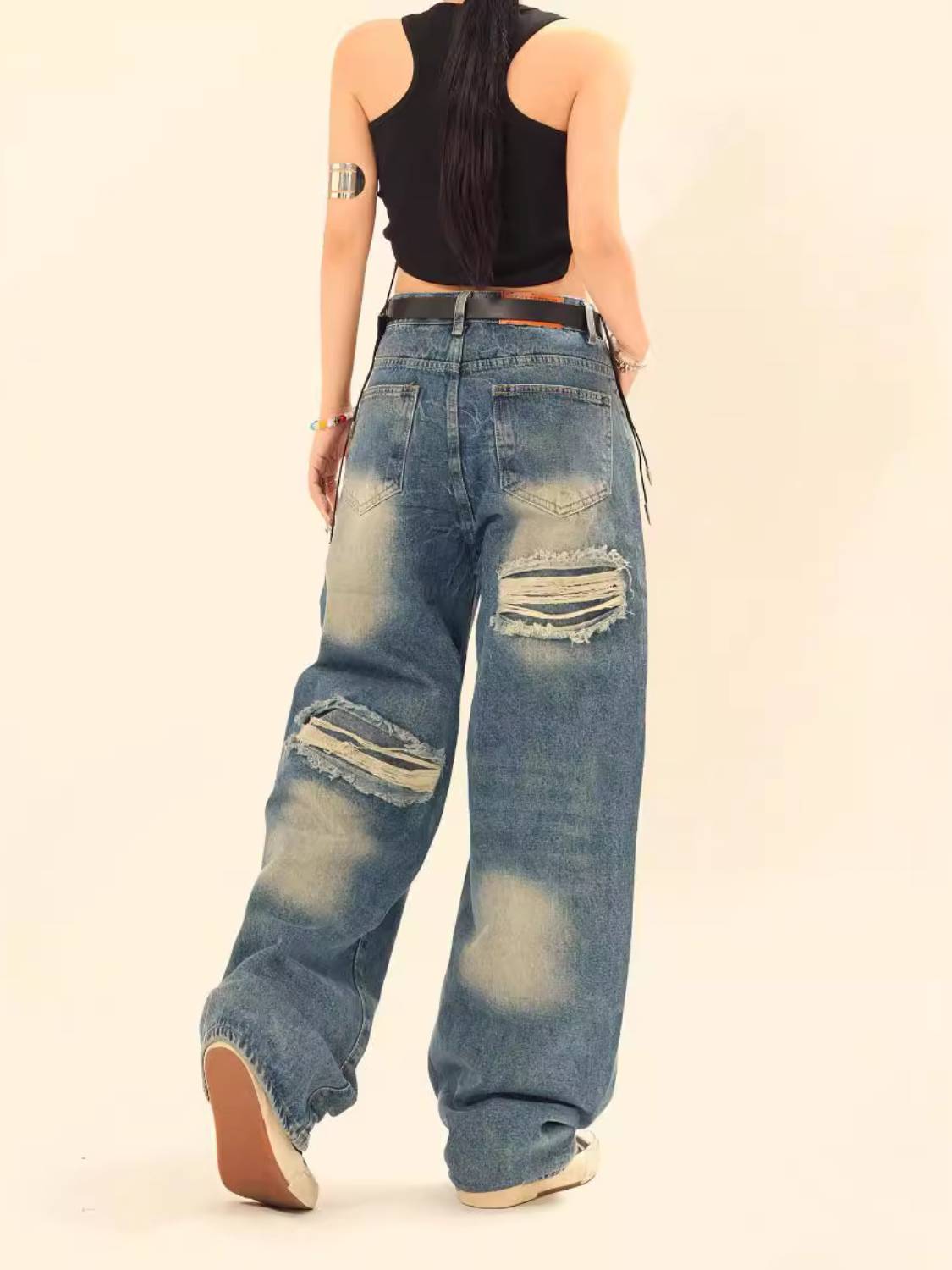 Hamburger French Fries Ripped Jeans