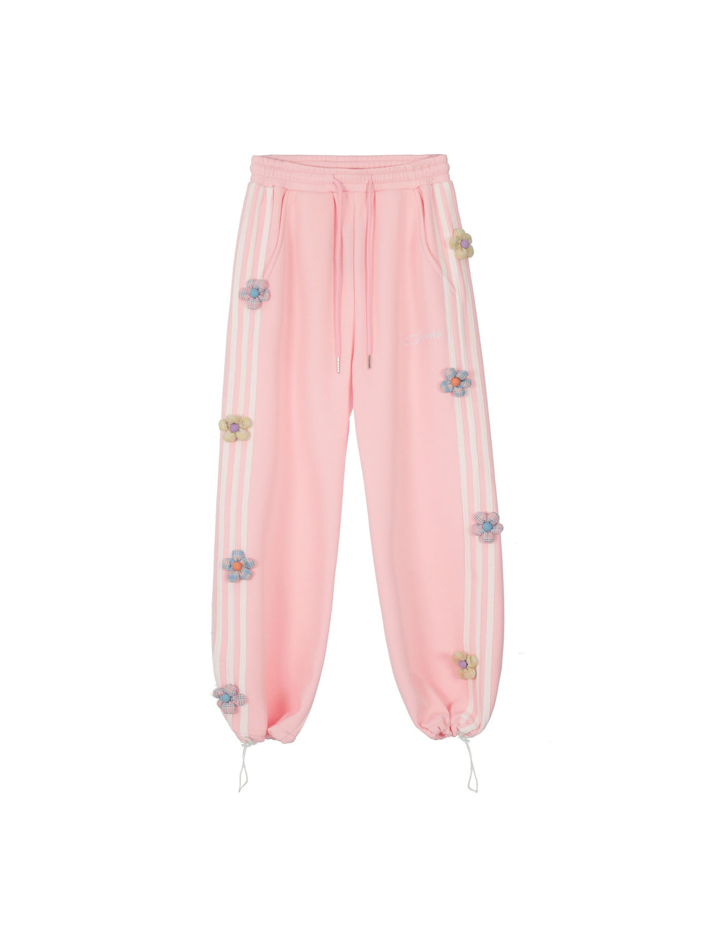3D Flower Stripe Casual Pants