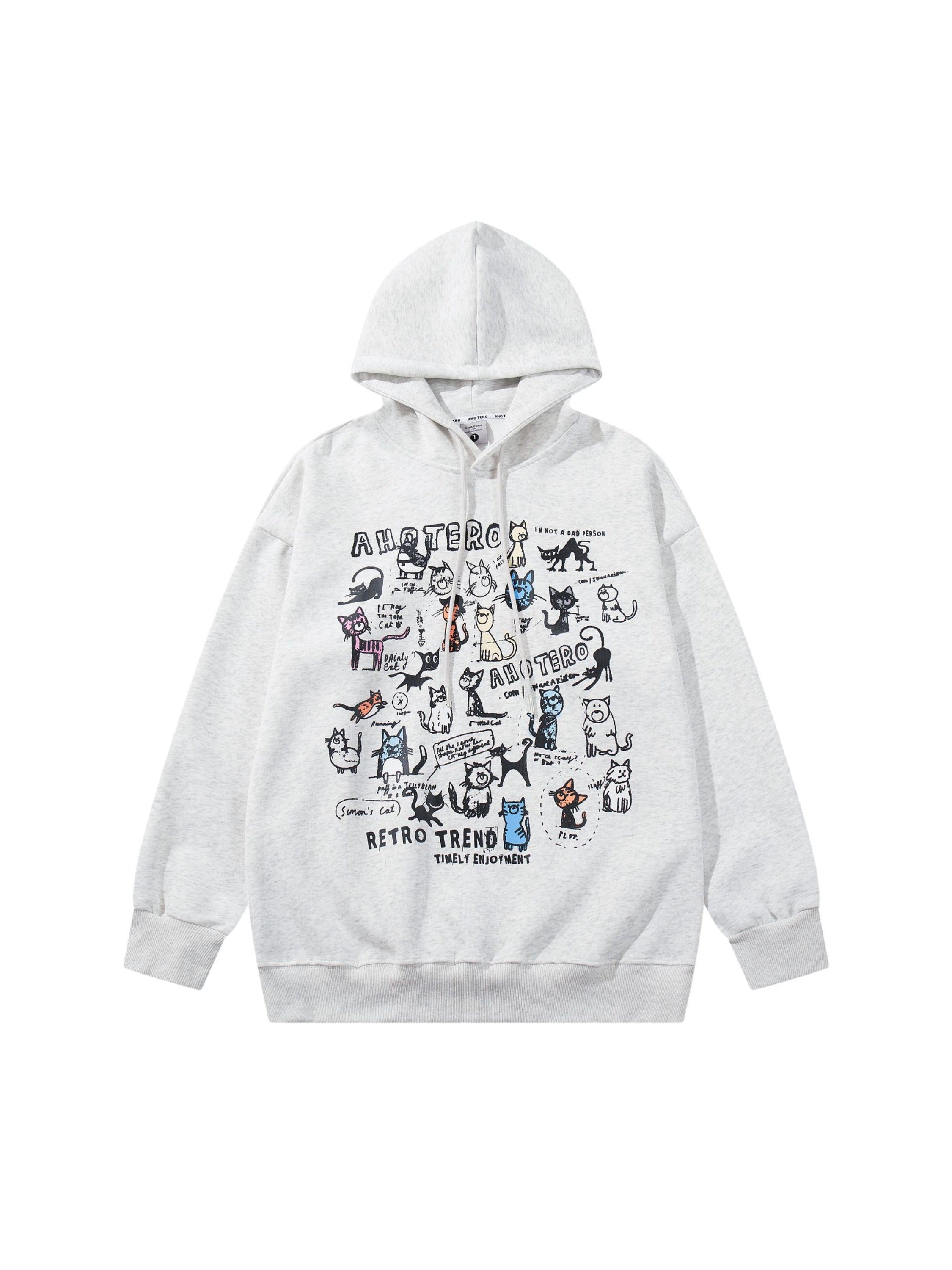 Vintage Cat Print Hoodie