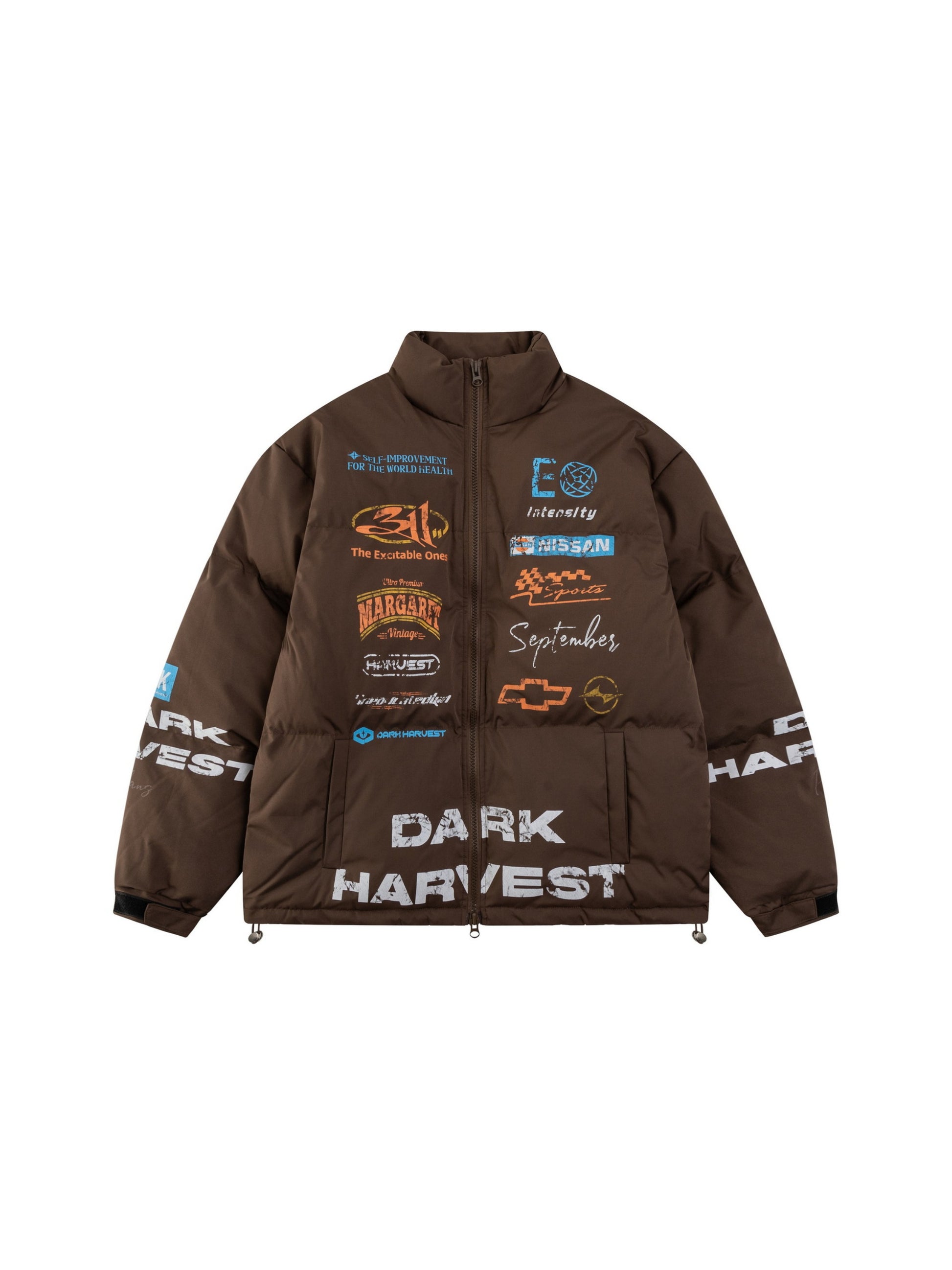 Retro Racing Print Stand Collar Coat