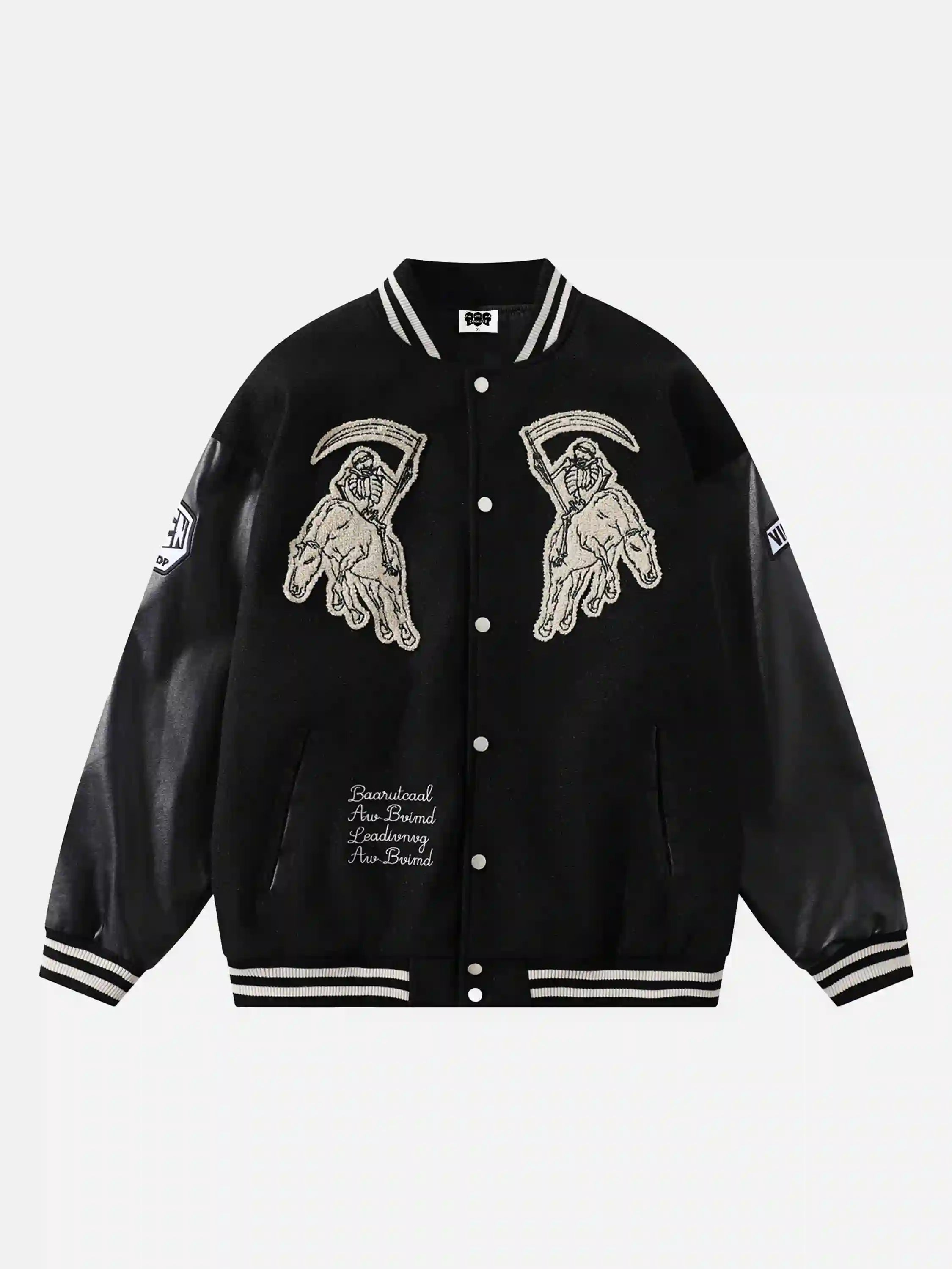 Disguisen Skull Sickle Embroidered PU Splicing Jacket
