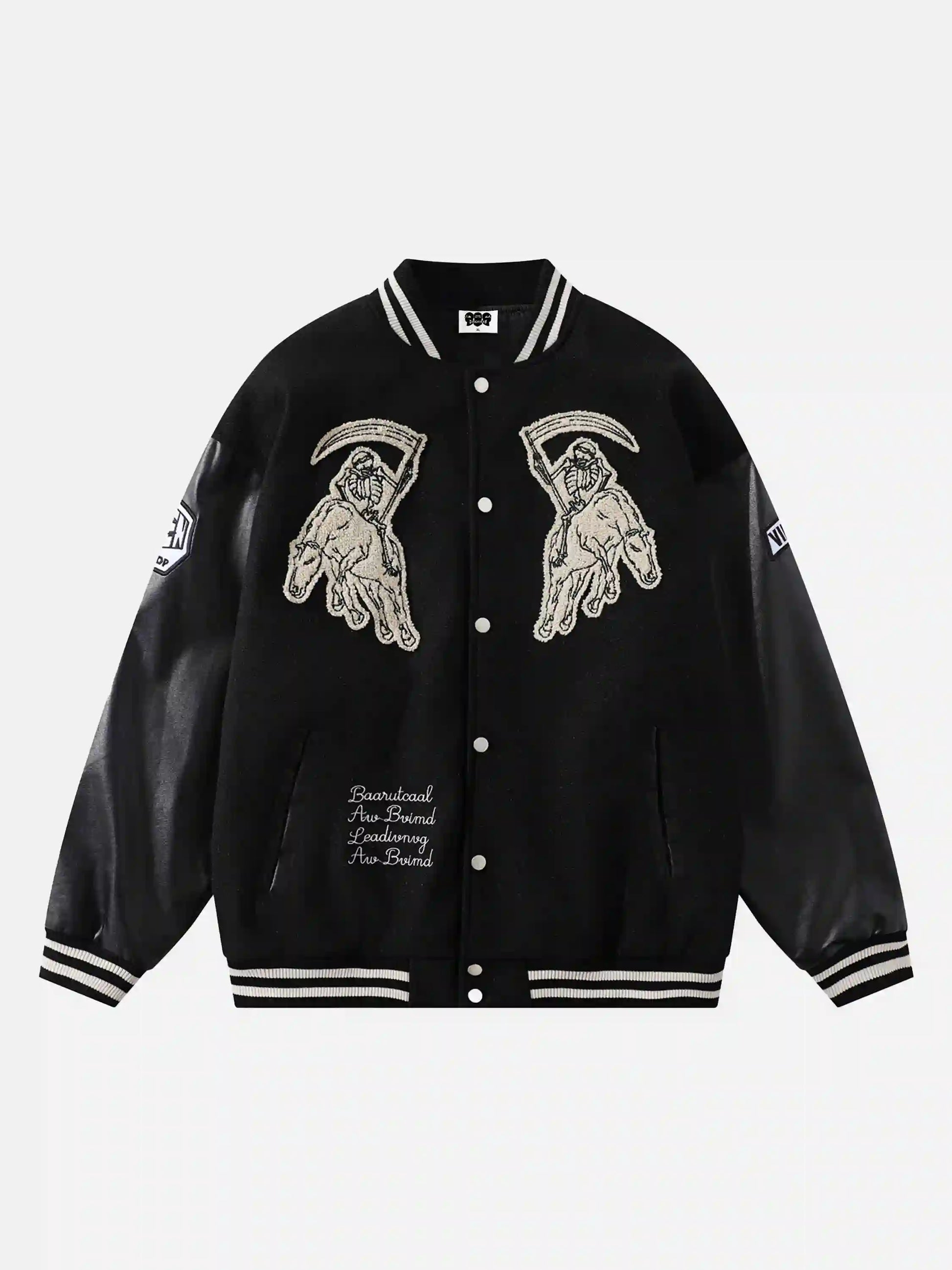 Skull Sickle Embroidered PU Splicing Jacket