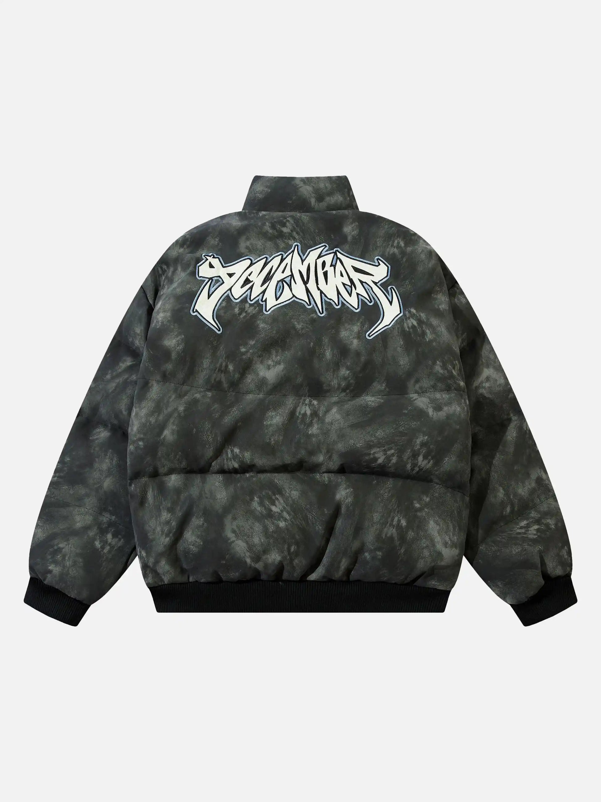 Disguisen American Retro Pu Graffiti Font Embroidered Coat