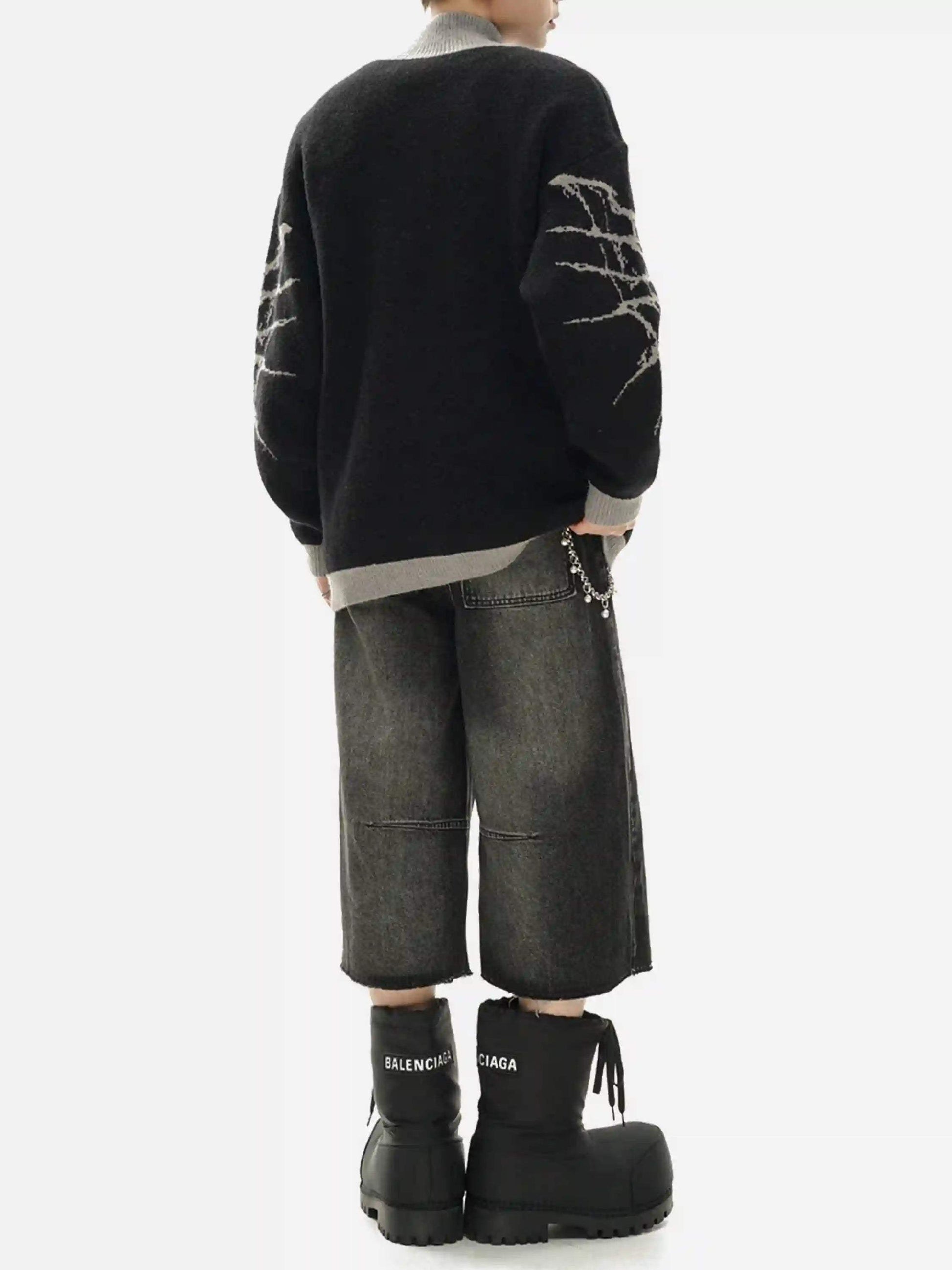 Disguisen Dark Spider Web Zipper Stand Collar Cardigan