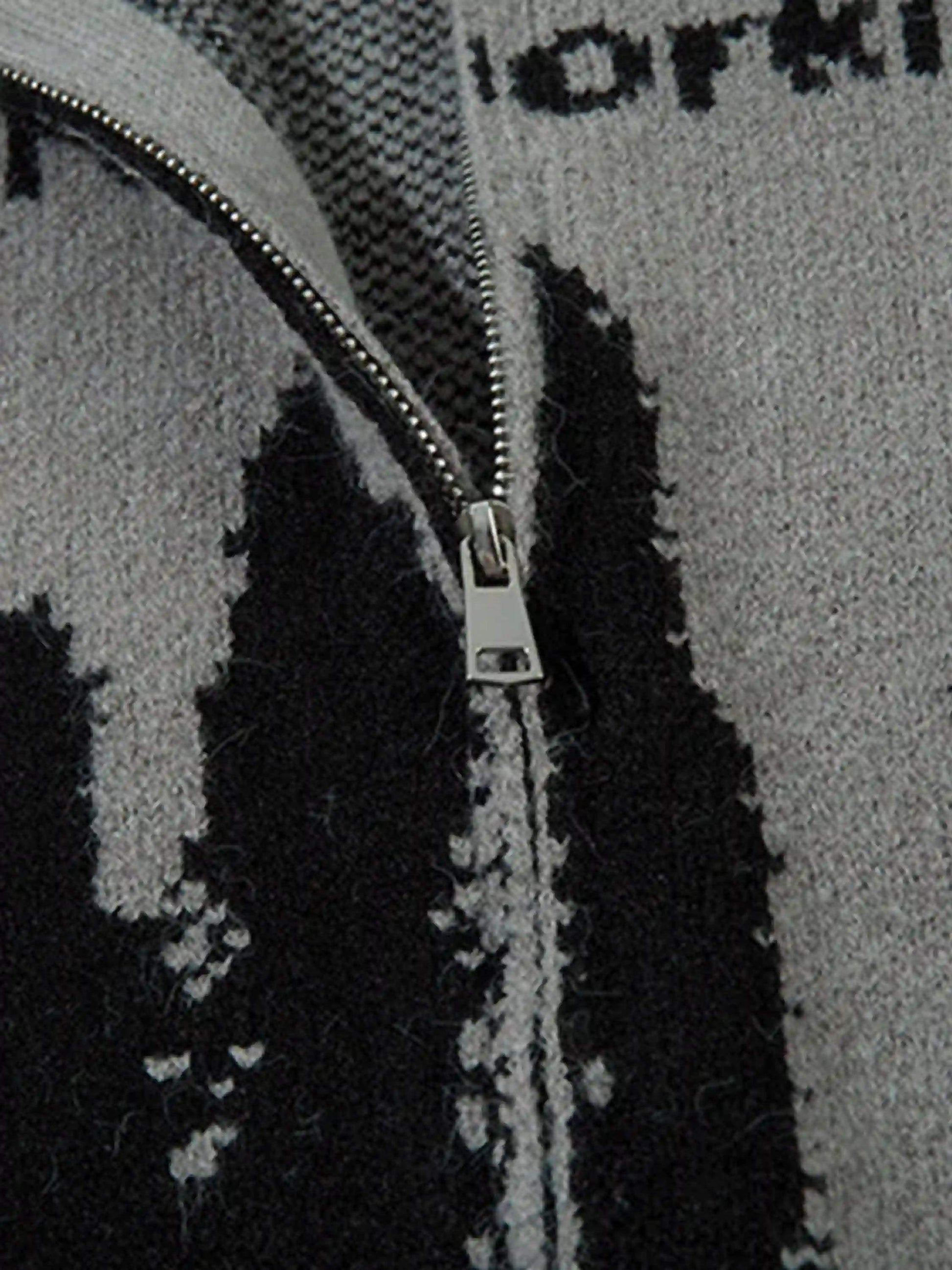 Disguisen High Street Abstract Pattern Zipper Stand Collar Cardigan
