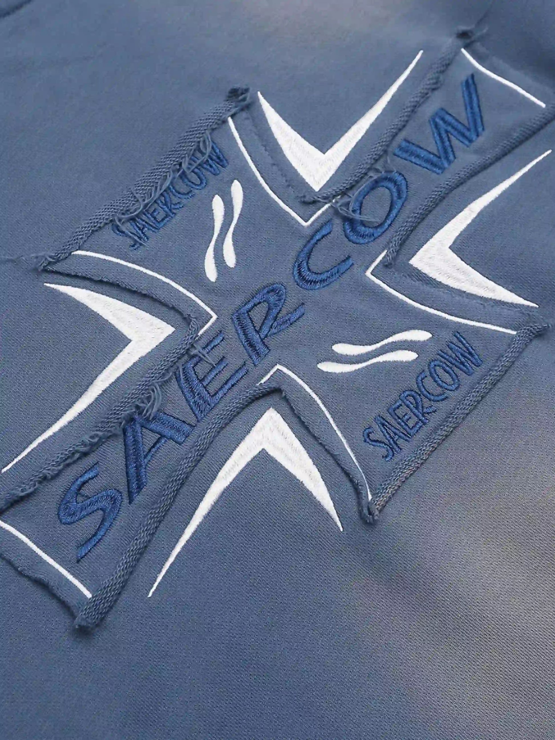 Cross Lettering Embroidery Washed Hoodie