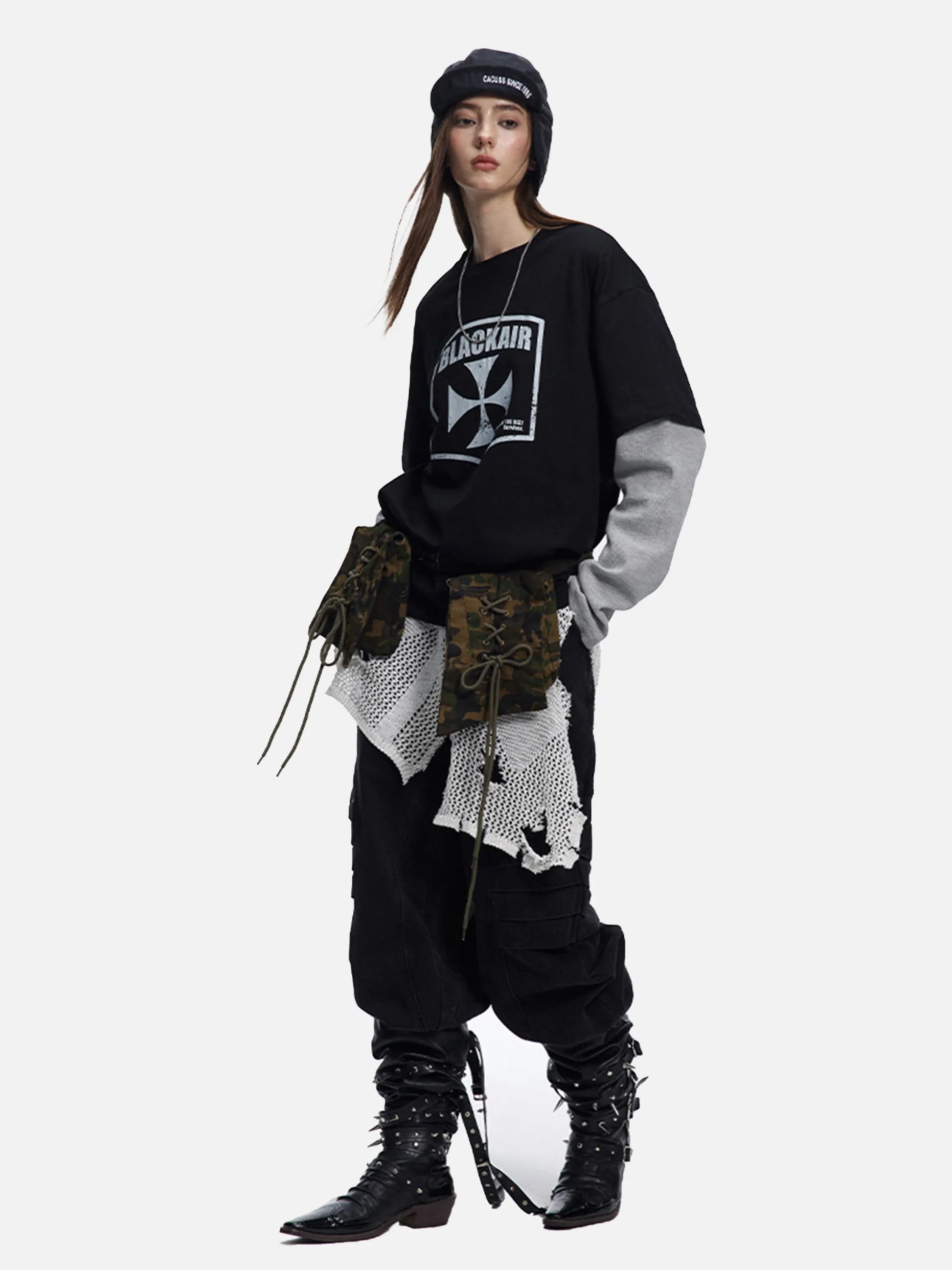 Disguisen American Waffle Faux Two-Piece Long-Sleeved T-Shirt