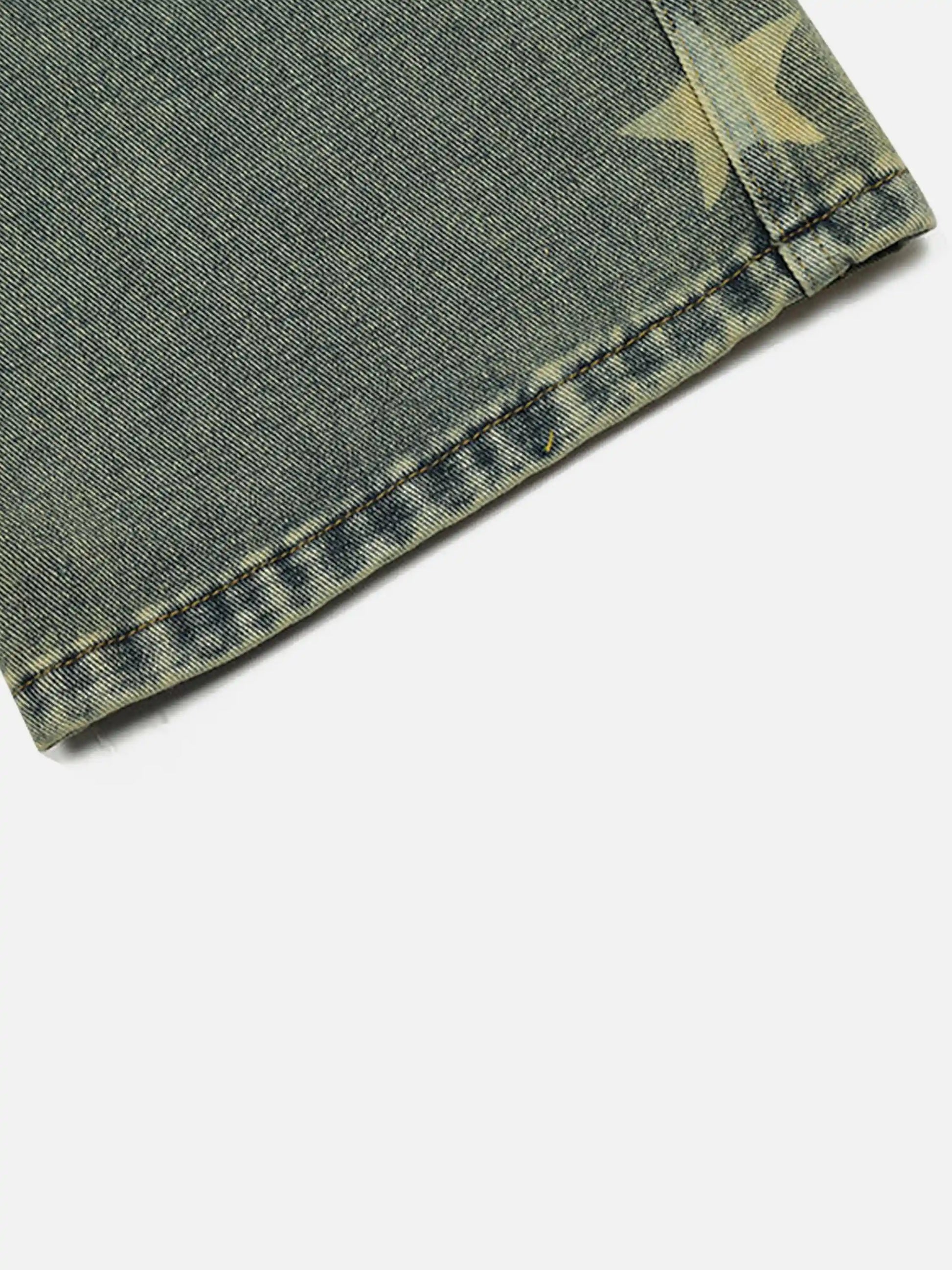 Vintage Distressed Star Print Straight-leg Jeans