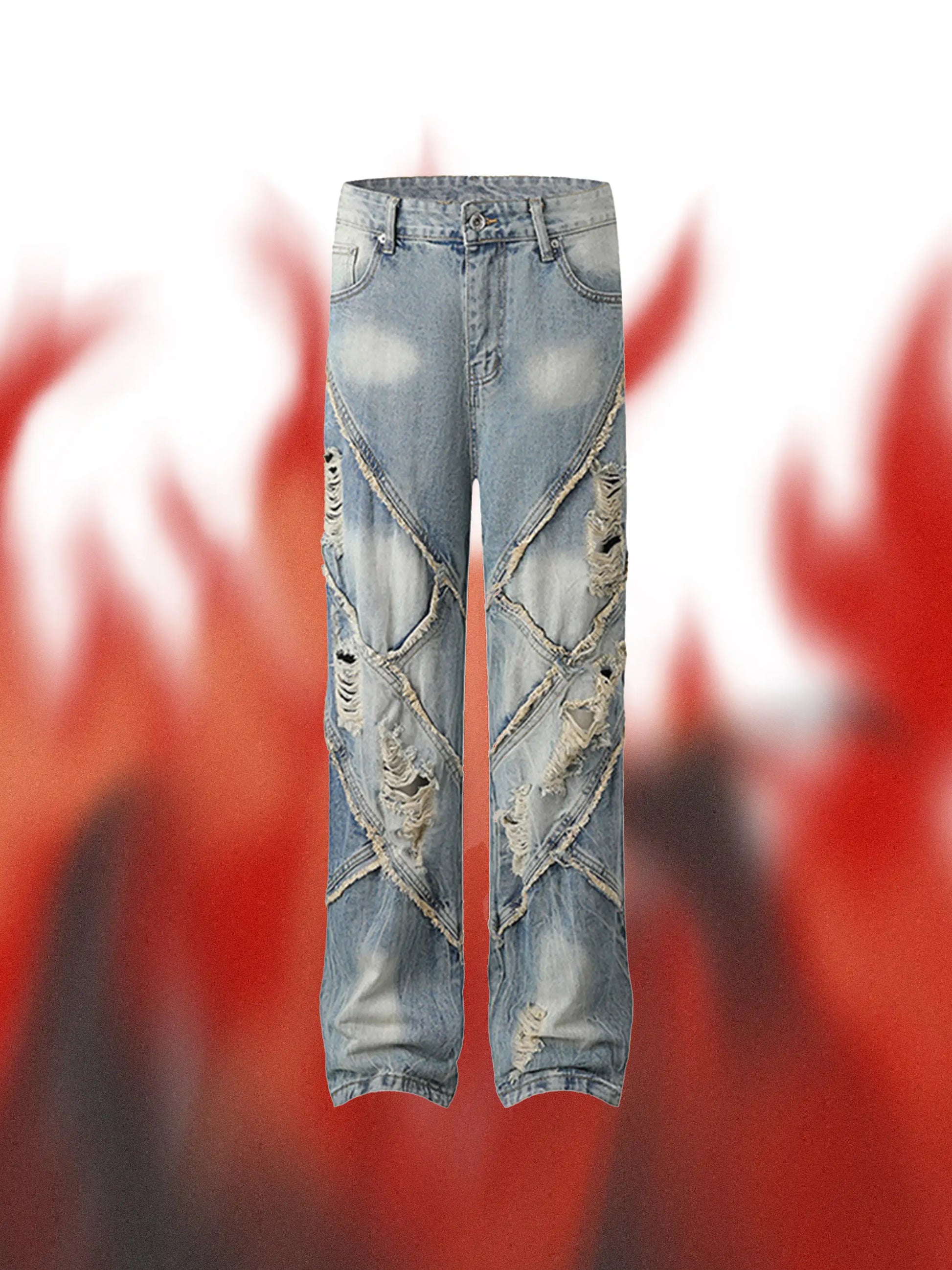 Vintage Raw-edge Ripple Straight-leg Jeans